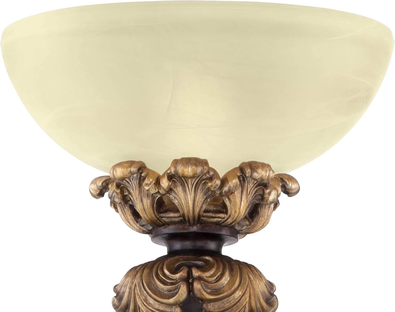 Valentina 75" Tall Acanthus Leaf Torchiere Floor Lamp Living Room | Traditional Victorian Carved Wood Amber Glass Shade Foot Dimmer Standing Light