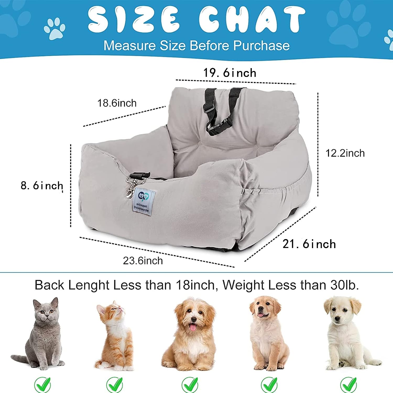 Aidou Dog car seat, Dog Booster seat for Small Medium Large Dogs Cats, pet Travel Booster seat, Dog Safety Car Seat with Storage
