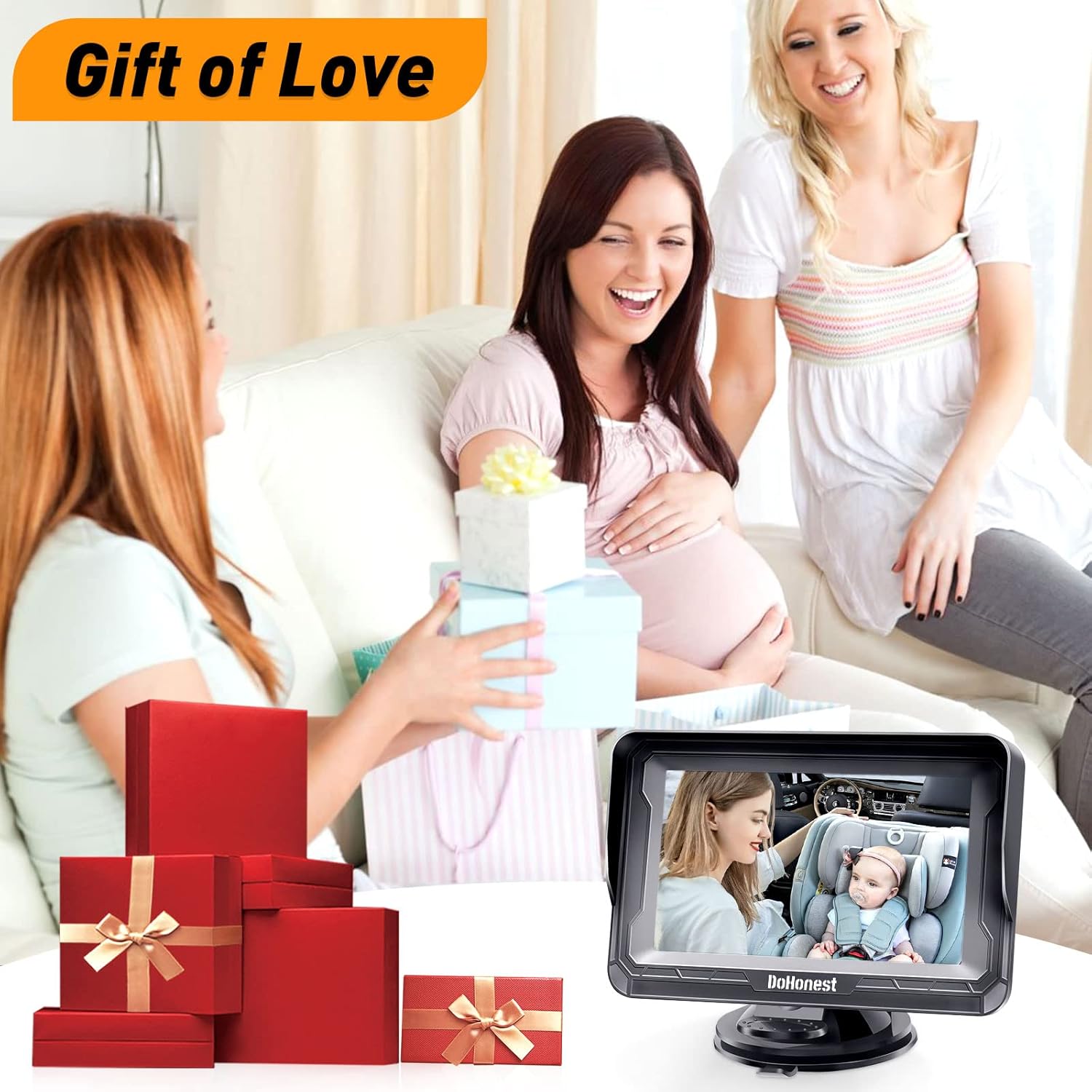 DoHonest Baby Car Camera HD 1080P - Rear-Facing Car Baby Monitor with Night Vision, Adjustable View Angle, Easy Setup, Anti-Glare Display