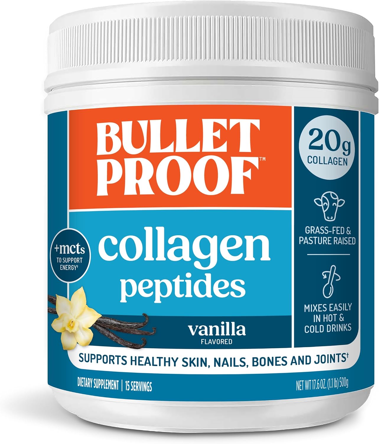 Bulletproof Unflavored Collagen Peptides Protein Powder, 17.6 oz | 20g Grass-Fed Pasture-Raised Collagen Protein and Amino Acids for Skin, Bones and Joints
