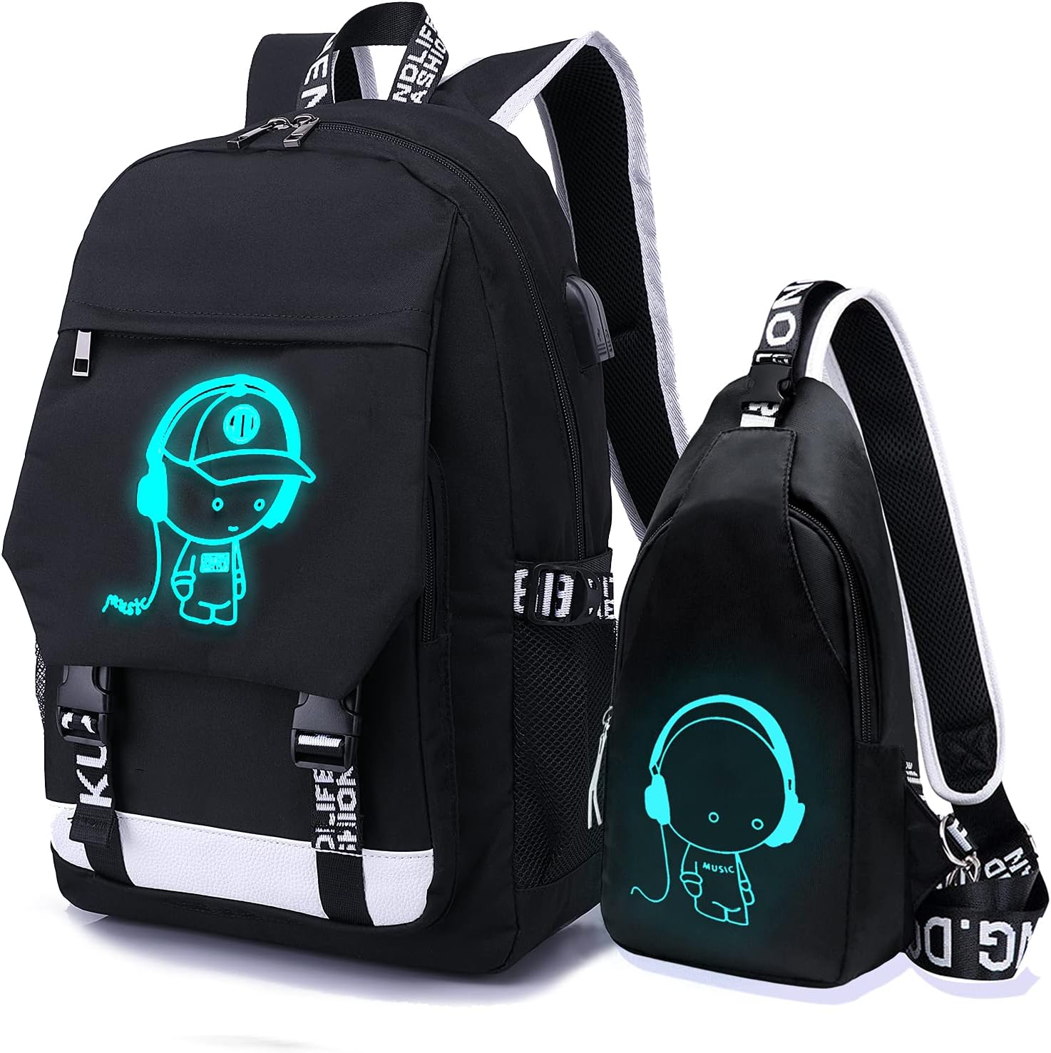Asge Large Nylon Backpacks for Boys & Girls, Waterproof Satchel with Print, School Bags for 8-16 Years