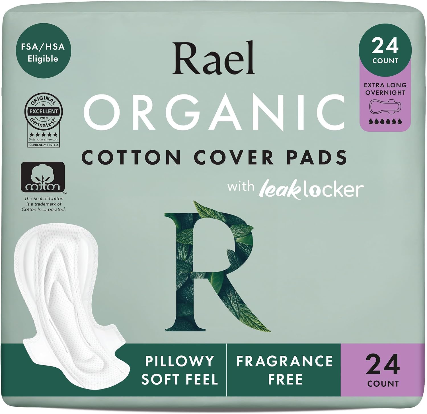 Rael Organic Cotton Cover Sanitary Pads for Women Moderate (Regular, 56 Ct) | Ultra Thin Period Pads with Wings, Regular Absorbency, Unscented, Chlorine Free, Period Essentials, Feminine Care
