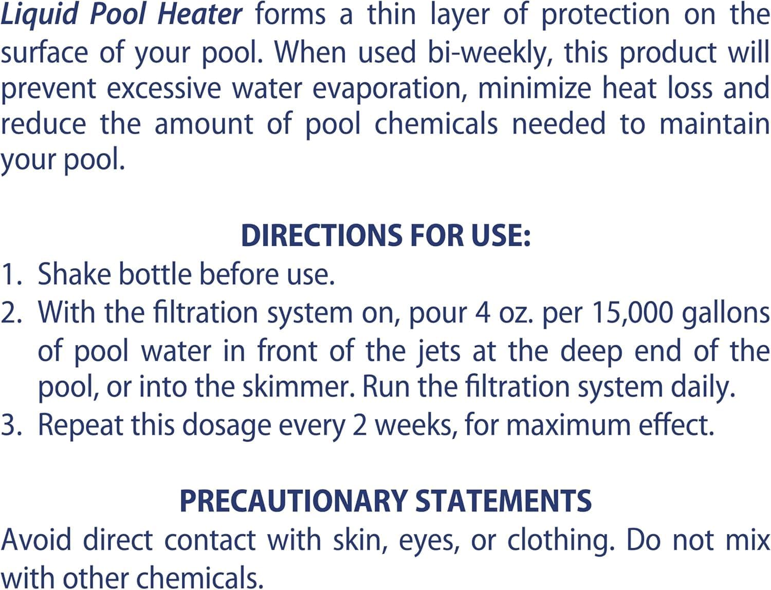 SpaChoice 1-Quart Premium Liquid Pool Heater Solar Cover in a Bottle | Liquid Solar Blanket for Pool, Helps Prevent Heat Loss, 4 ounces per 15,000 gallons of water every 2 weeks, Made in USA