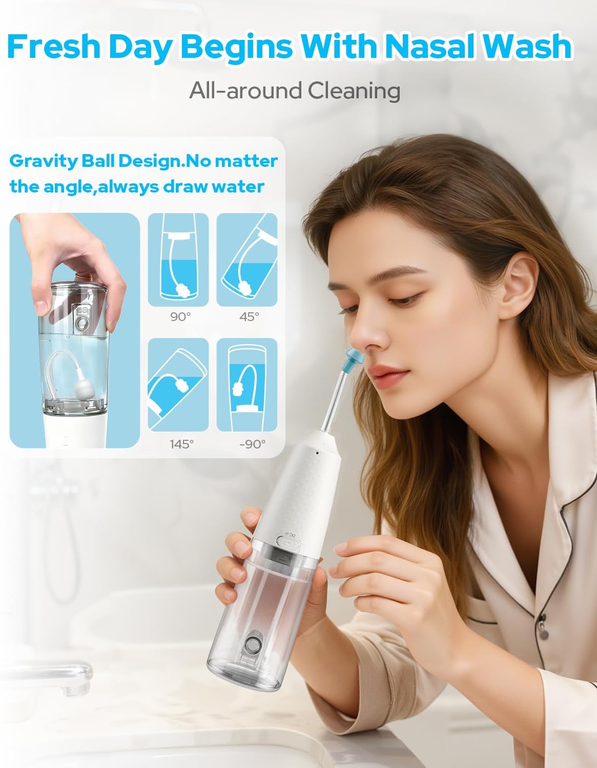 Nasal Irrigation System with 40 Saline Packets, 15s Quick Relief, Nettie Pot Sinus Rinse with 4 Speeds, 1000mah USB-C Charging