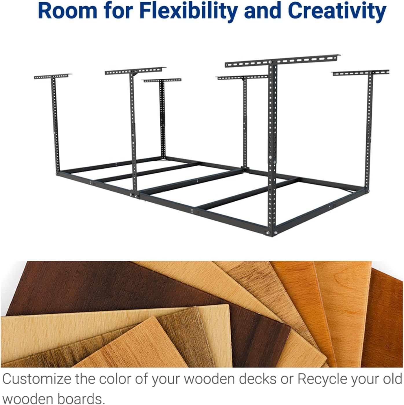 FLEXIMOUNTS 4x8 Overhead Garage Storage Rack, Without Decking, Black