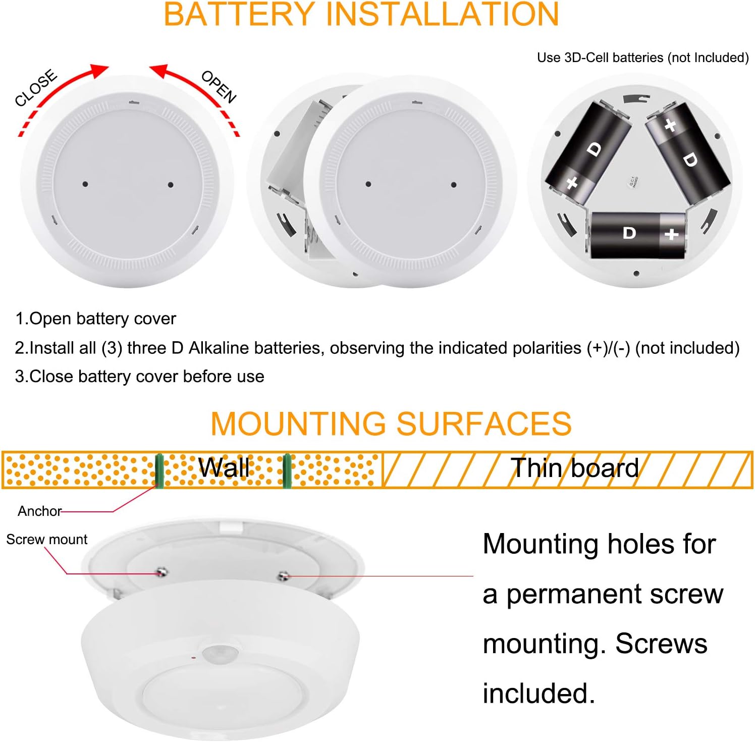 BIGMONAT Wireless Ceiling Light with Remote and Timer, Dimmable Motion Sensor Shower Light
