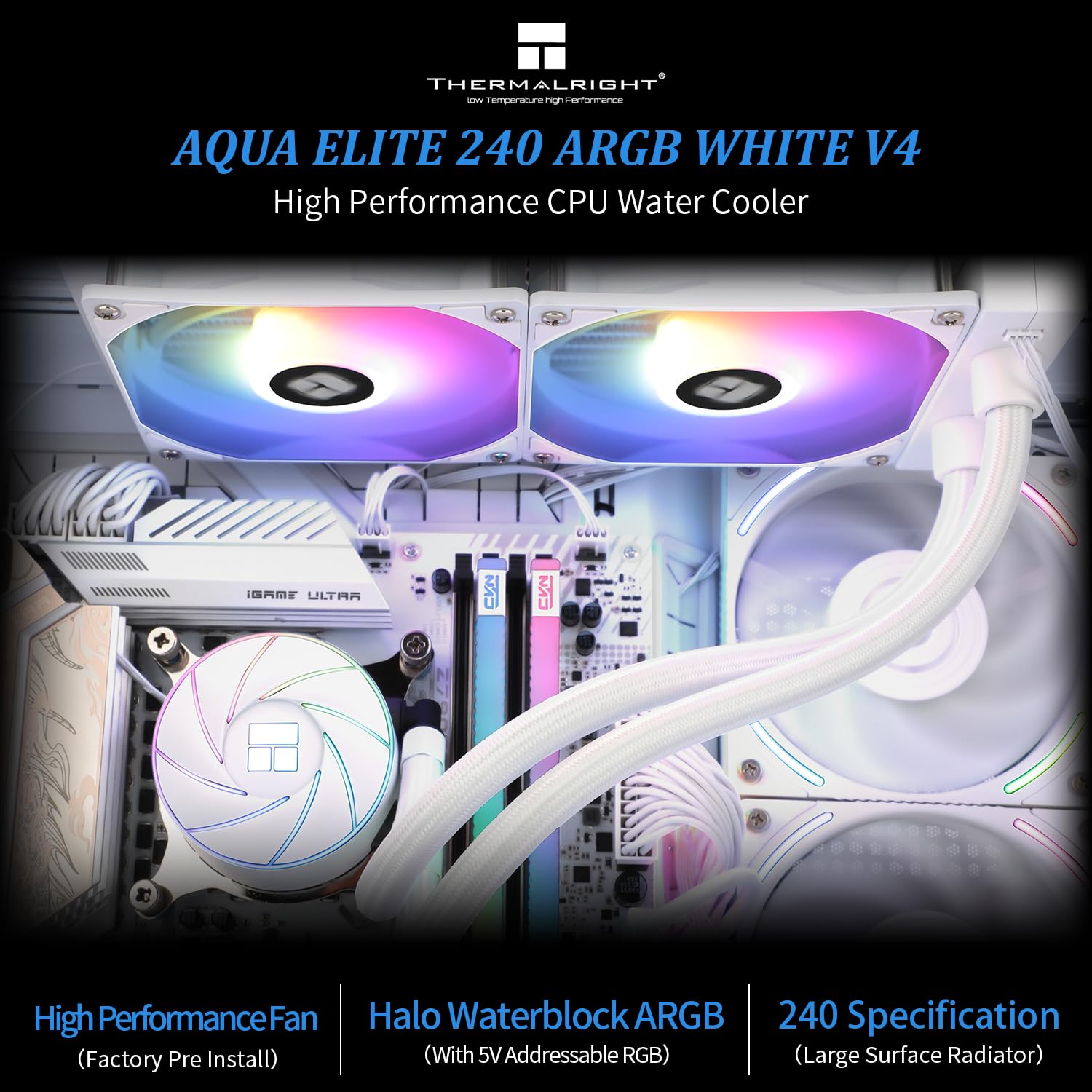 Thermalright Aqua Elite 360 ARGB Liquid CPU Cooler, 360 AIO Cooling Row Size, 3 x 120mm PWM Fans, Computer CPU Cooler,for AMD:AM4/AM5, Intel LGA1851/1150/1151/1200/1700