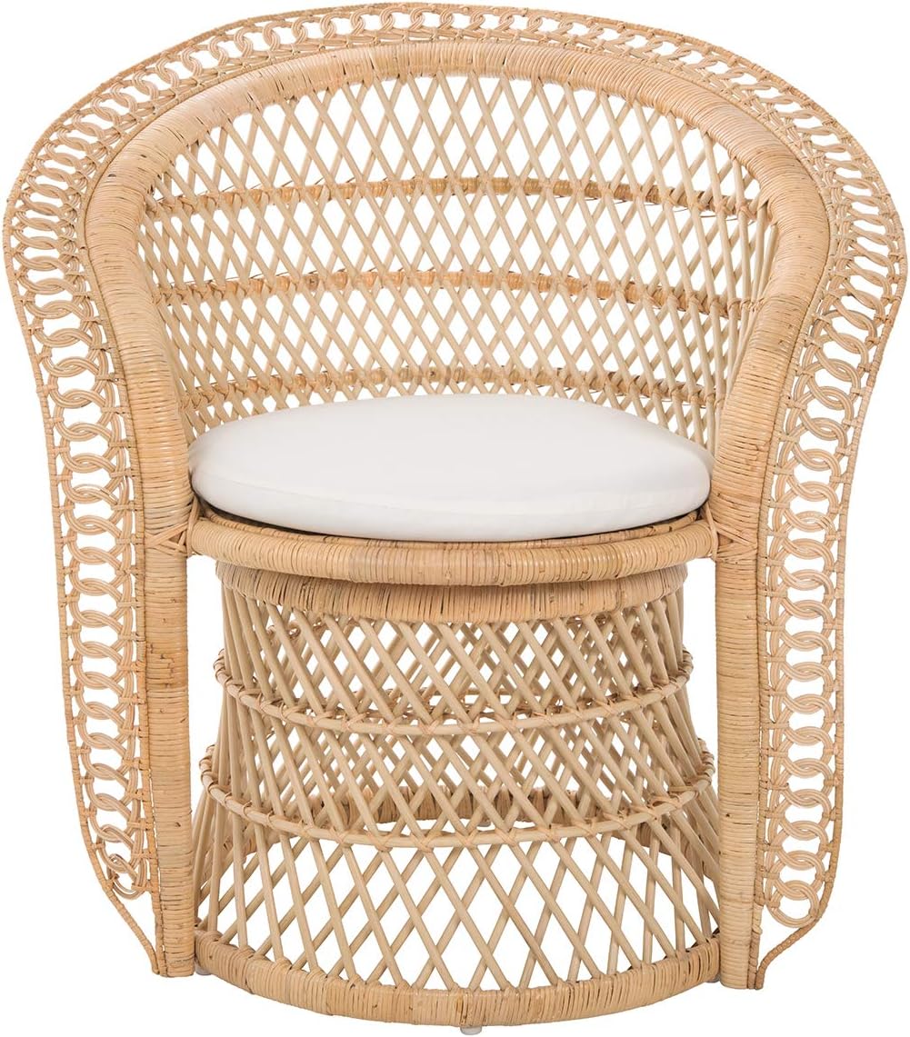 Kouboo Rattan Armchair – Natural Peacock Style Lounge & Dining Chair – Boho Patio Furniture, Indoor Accent Chair for Living Room