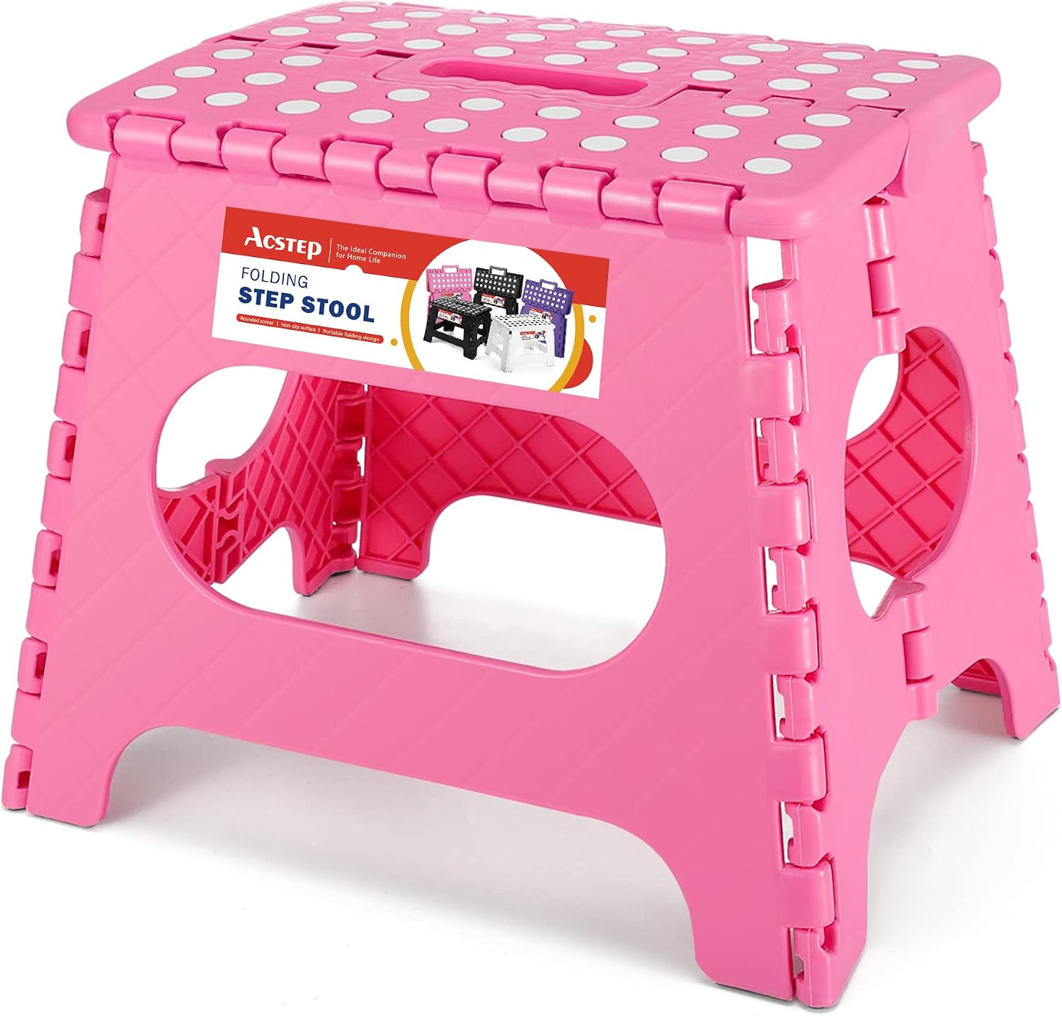 11 Inch Folding Step Stool for Kids, Non-Slip Foldable Stools, Black | Heavy Duty Collapsible Foot Stool, Lightweight with Built-in Handle, Holds 300 lb for Adults Kitchen Bathroom Bedroom Outdoor