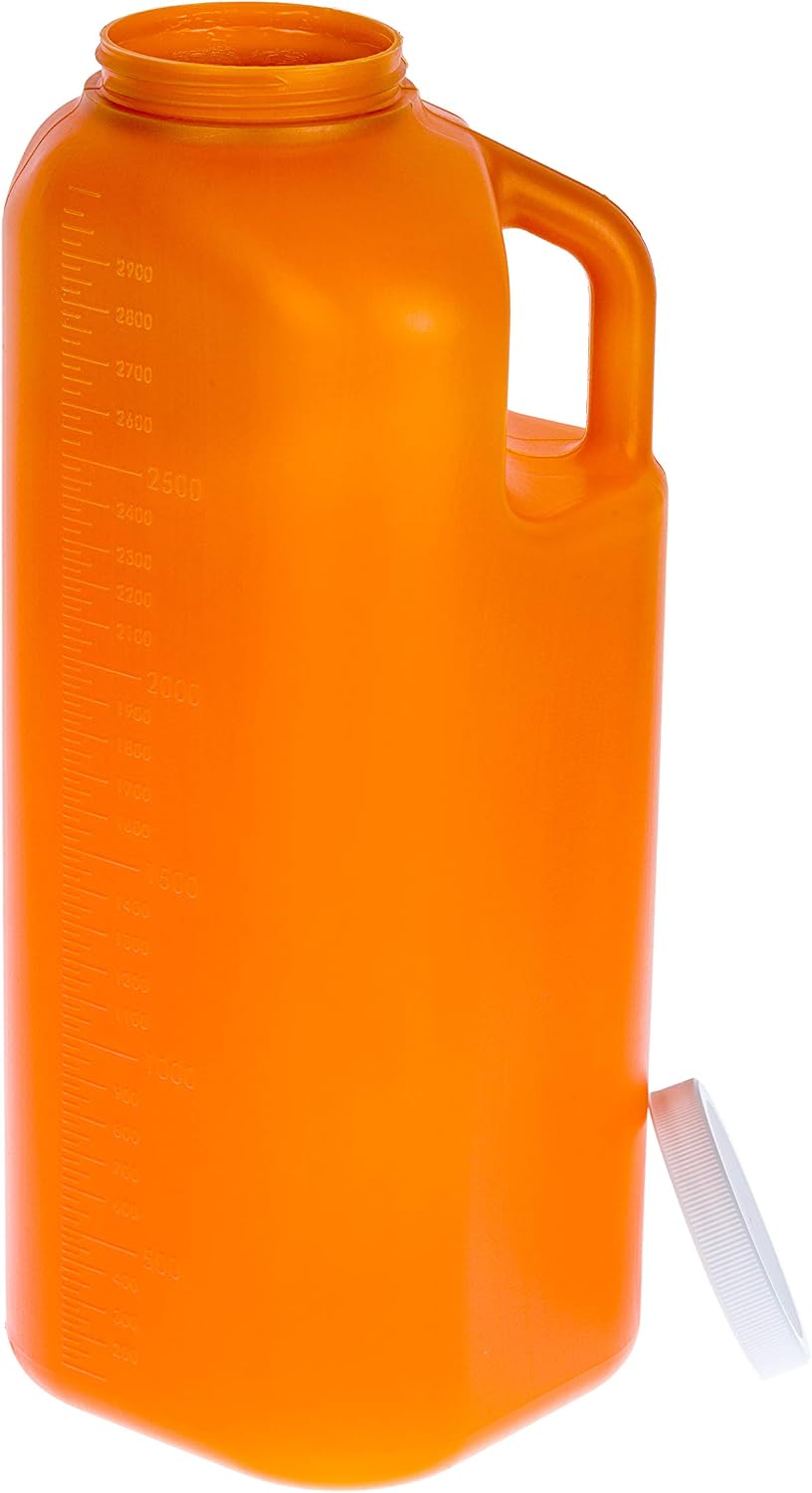 Large Male Urinal with Leak Proof Screw Cap Lid (3000 mL or 101 oz.) (Amber Color)