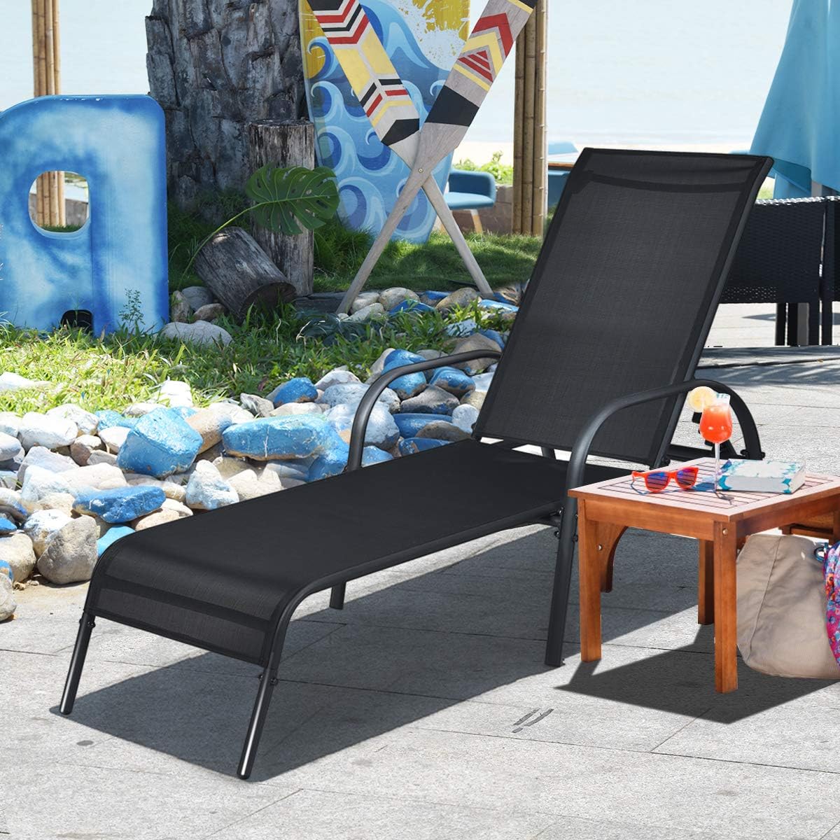 GIANTEX 2 Pack Patio Lounge Chair with 5 Adjustable Backrest, Black