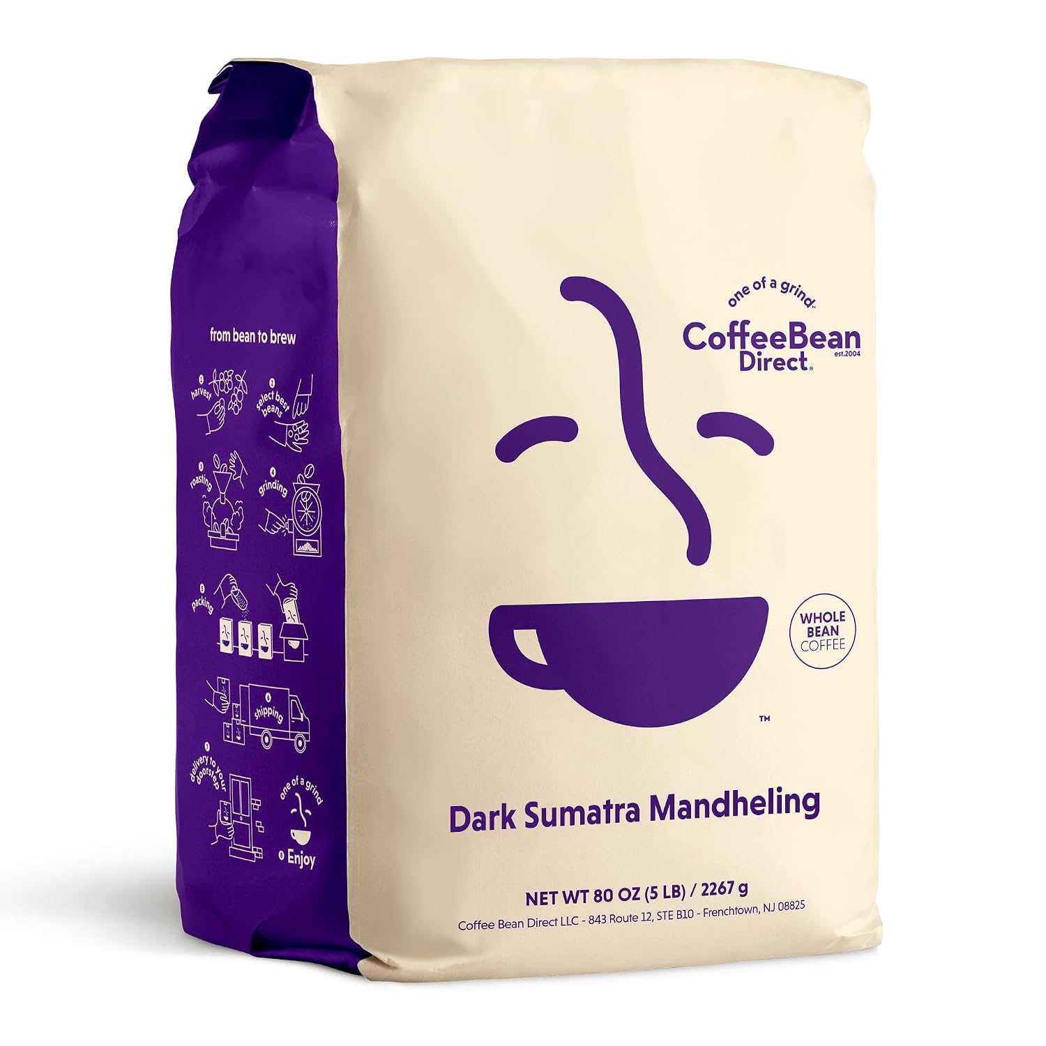 Coffee Bean Direct French Roast Papua New Guinea, Whole Bean, 5lb Bag | Dark Roast, Single Origin Arabica Coffee Beans