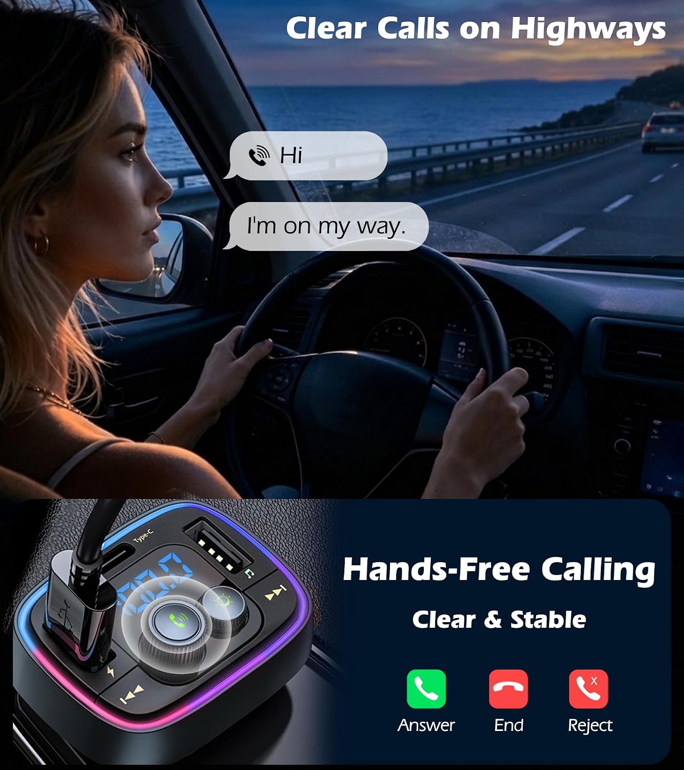LIHAN Bluetooth Car Adapter 5.4, FM Transmitter, 48W PD/QC Charger