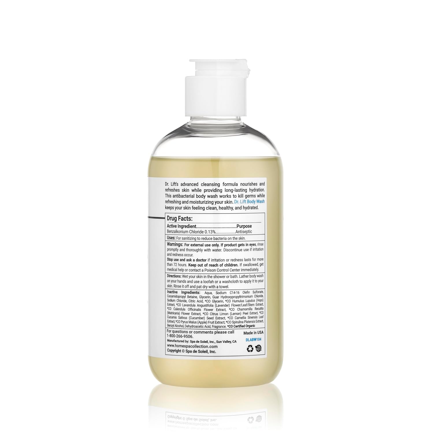 Dr. Lift Antibacterial Body Wash, Lemon, Spirulina, Vegan, 8 Fl Oz