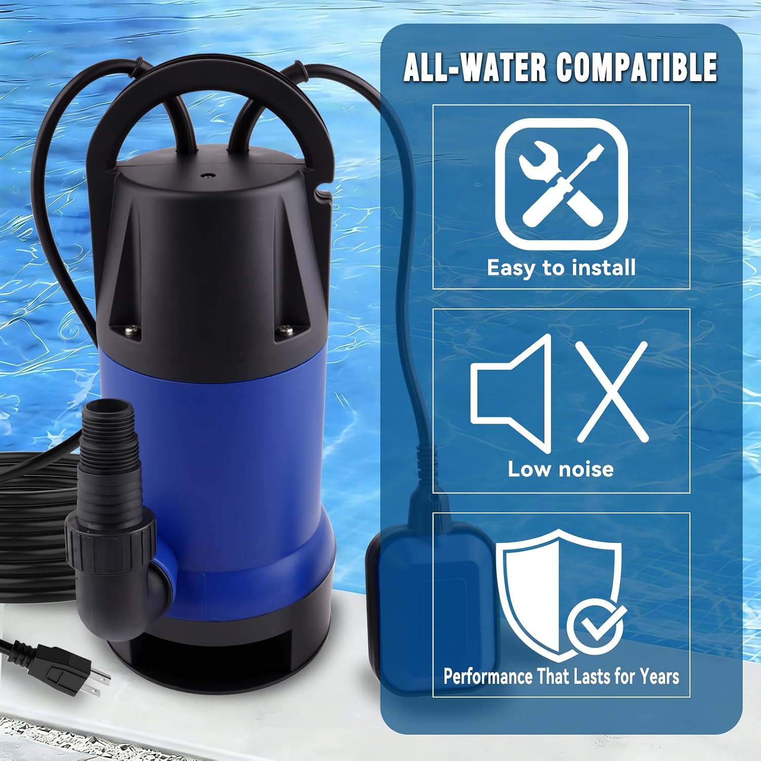 1.5HP Sump Pump, 4000GPH High Flow Clean&Dirty Water Pump
