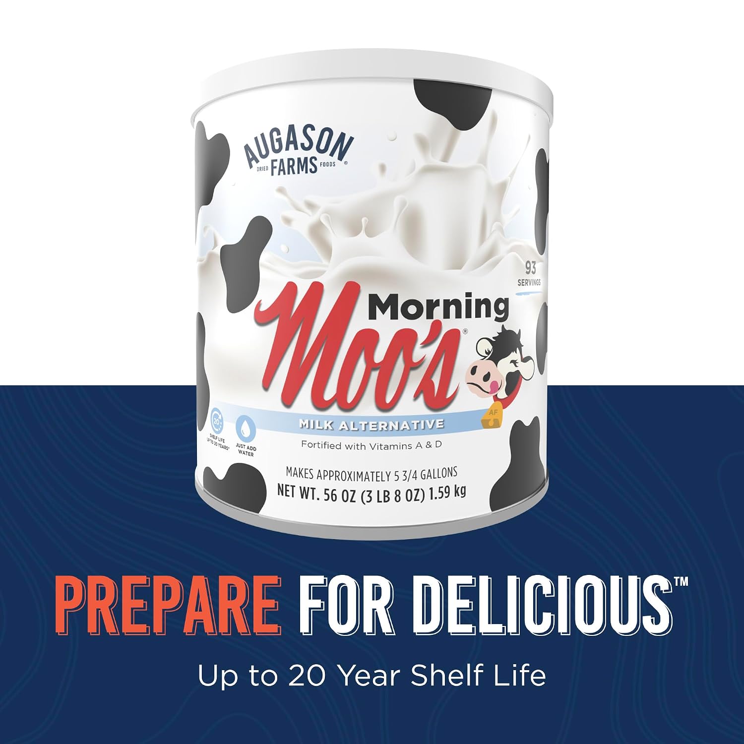 Augason Farms Morning Moo's Milk Alternative Can | 93 Servings, 20 Year Shelf Life, Certified Gluten Free