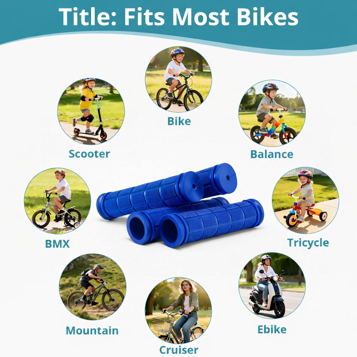 CHUNZEXI 4 PCS Bike Handlebar Grips, Rubber Bicycle Bar Grips Replacement, Non-Slip Handle Grips for Kids Bikes, Scooters, BMX