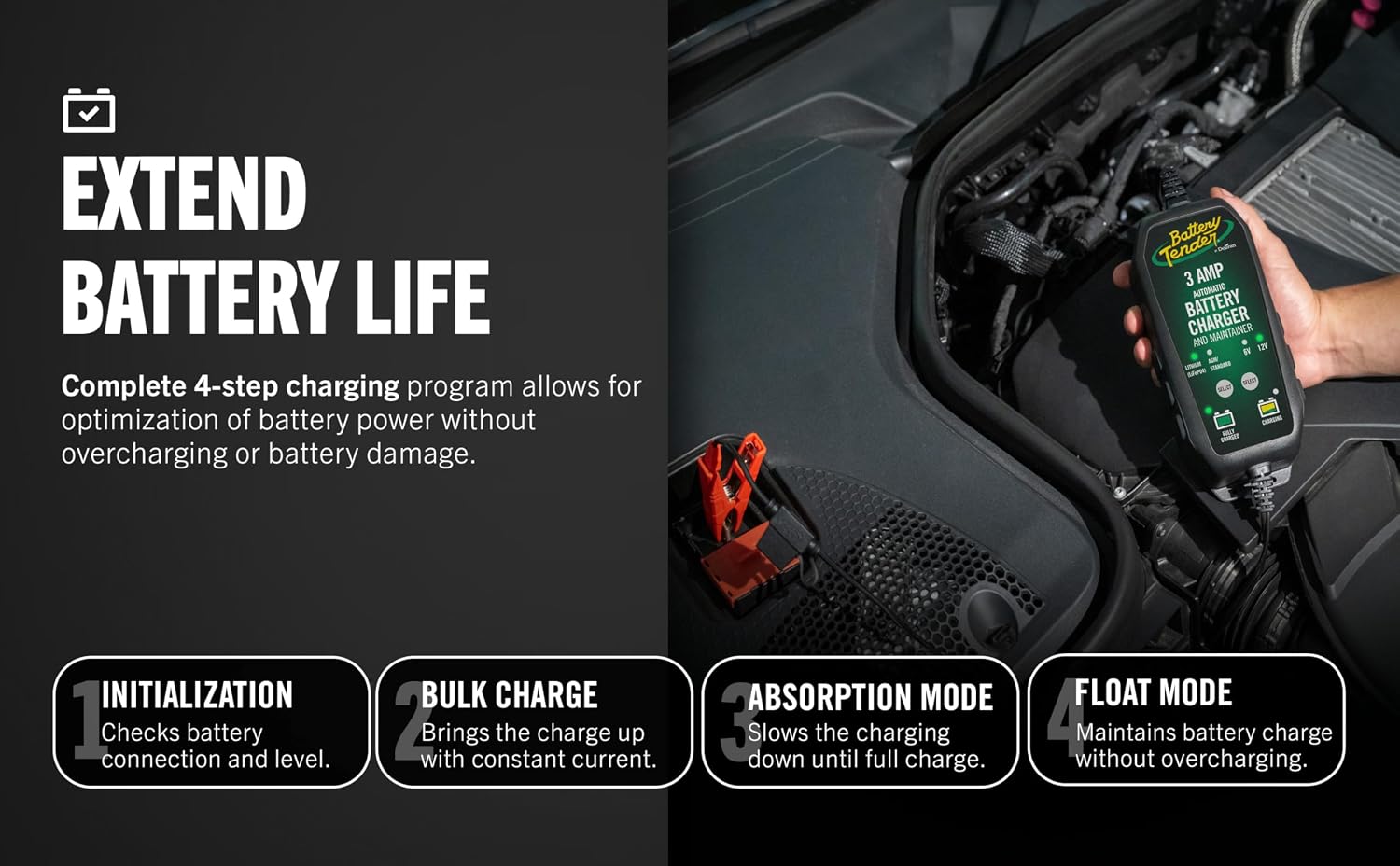 Battery Tender 3 AMP Battery Charger and Maintainer - Automotive Switchable 12V or 6V Smart Automatic for Cars SUVs and Trucks - Lead Acid, AGM, Gel