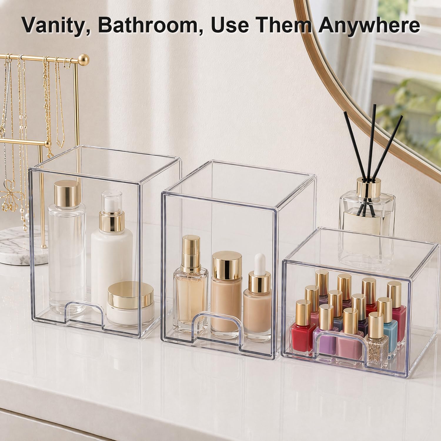QRRICA Baby Bottle Organizer for Countertop, 5-Piece Stackable Clear Acrylic Storage with Non-Slip Pads & Handles – Large Capacity for Kitchen