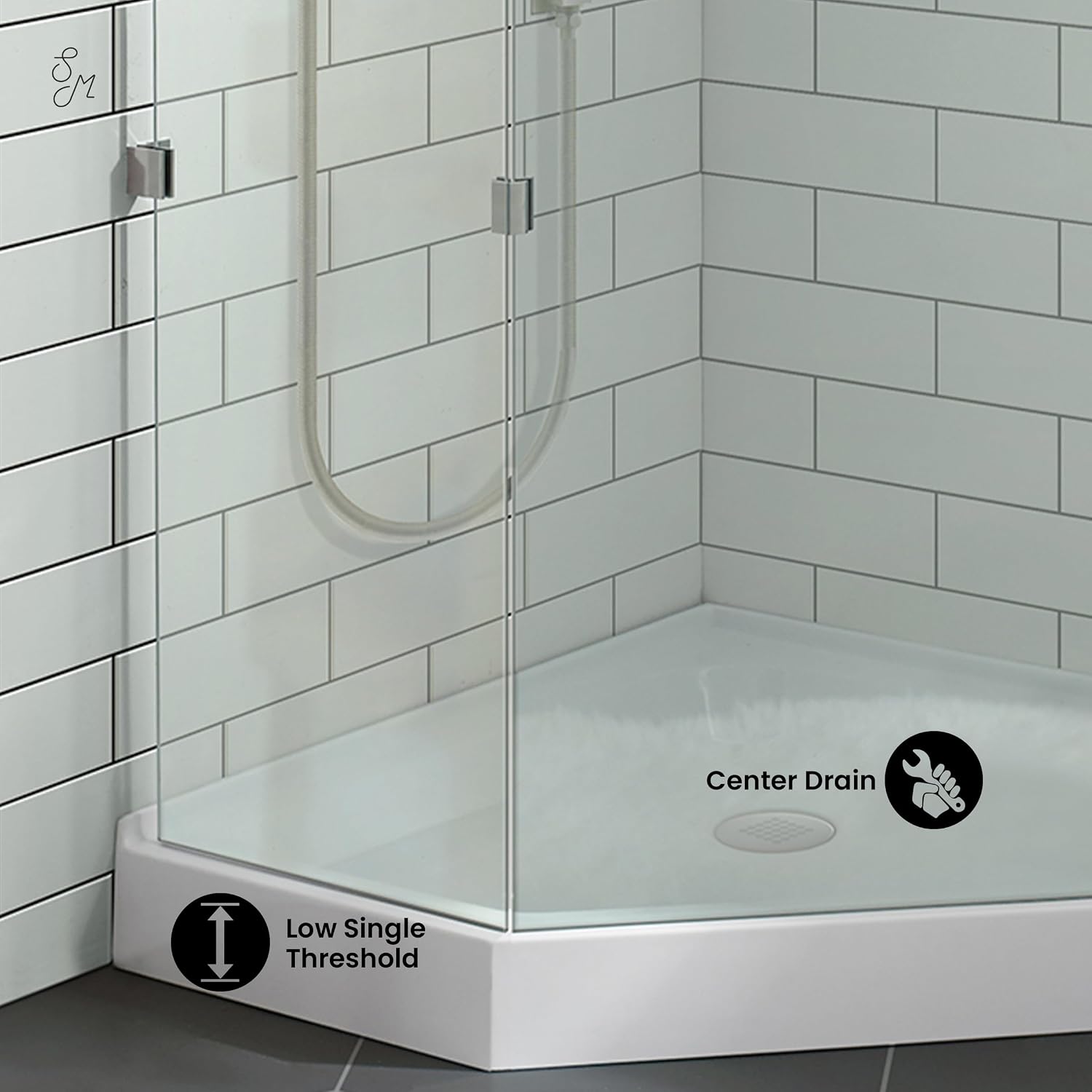 Voltaire 32" x 32" Acrylic White, Single-Threshold, Center Drain, Neo-angle Shower Base
