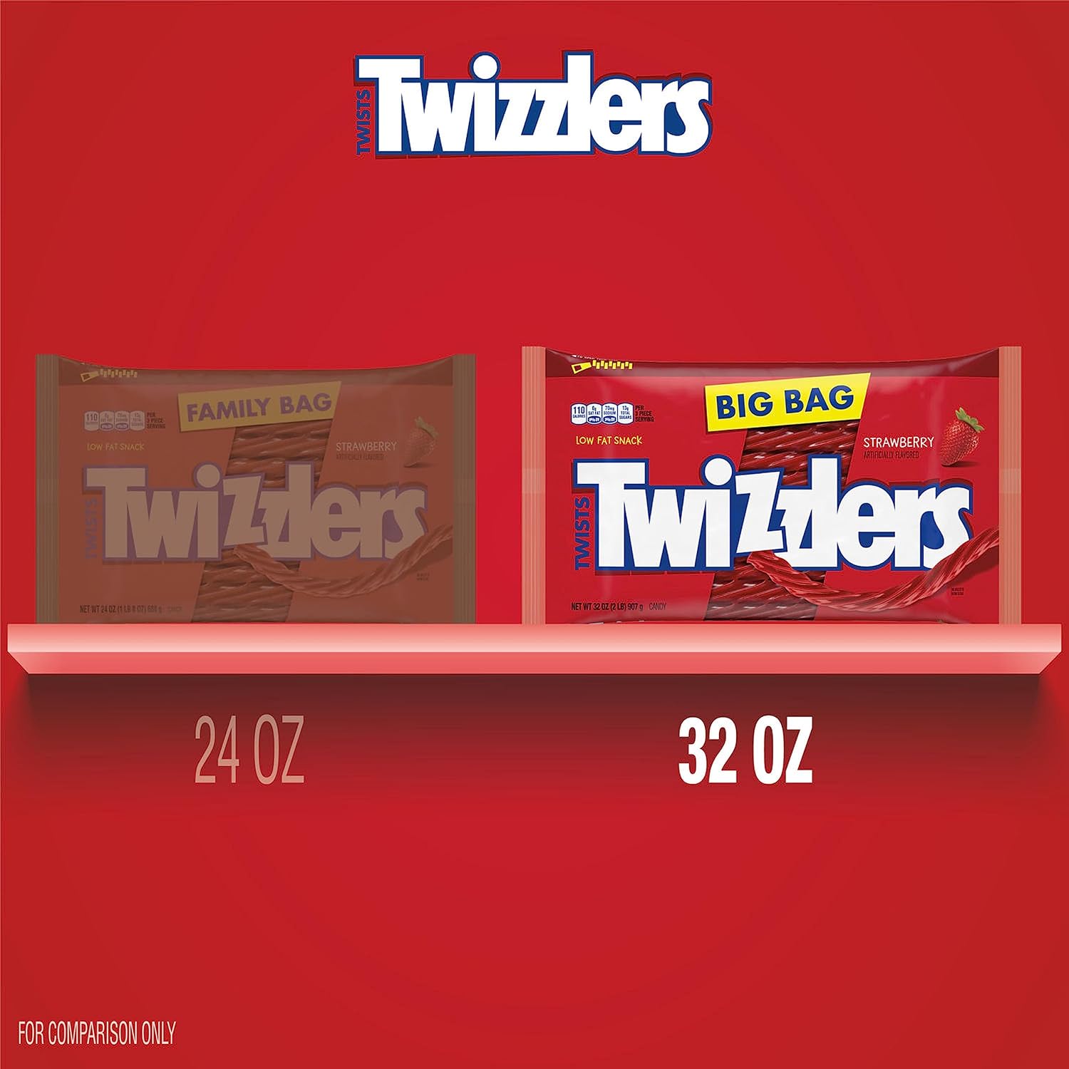 TWIZZLERS Twists Strawberry Flavored Licorice Style, Chewy Candy Bag, 16 oz | Strawberry Flavored Chewy Licorice Style Twists, Low Fat and Kosher, Classic Movie Snack for Parties and Candy Dishes, 16 oz