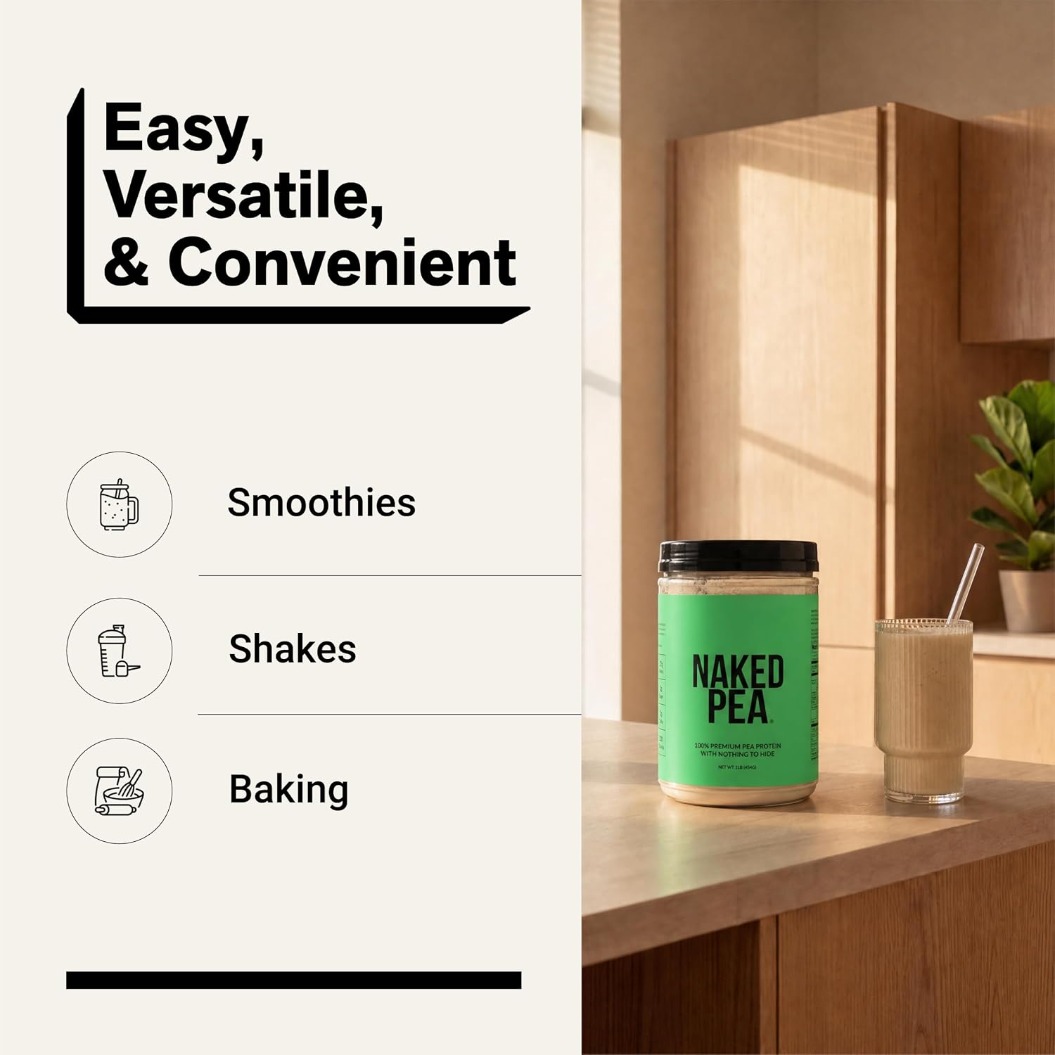 NAKED Pea - 5LB 100% Pea Protein Powder from North American Farms - Unflavored Vegan Pea Protein Isolate - NSF Certified, Plant Protein Powder, Easy to Digest - 76 Servings