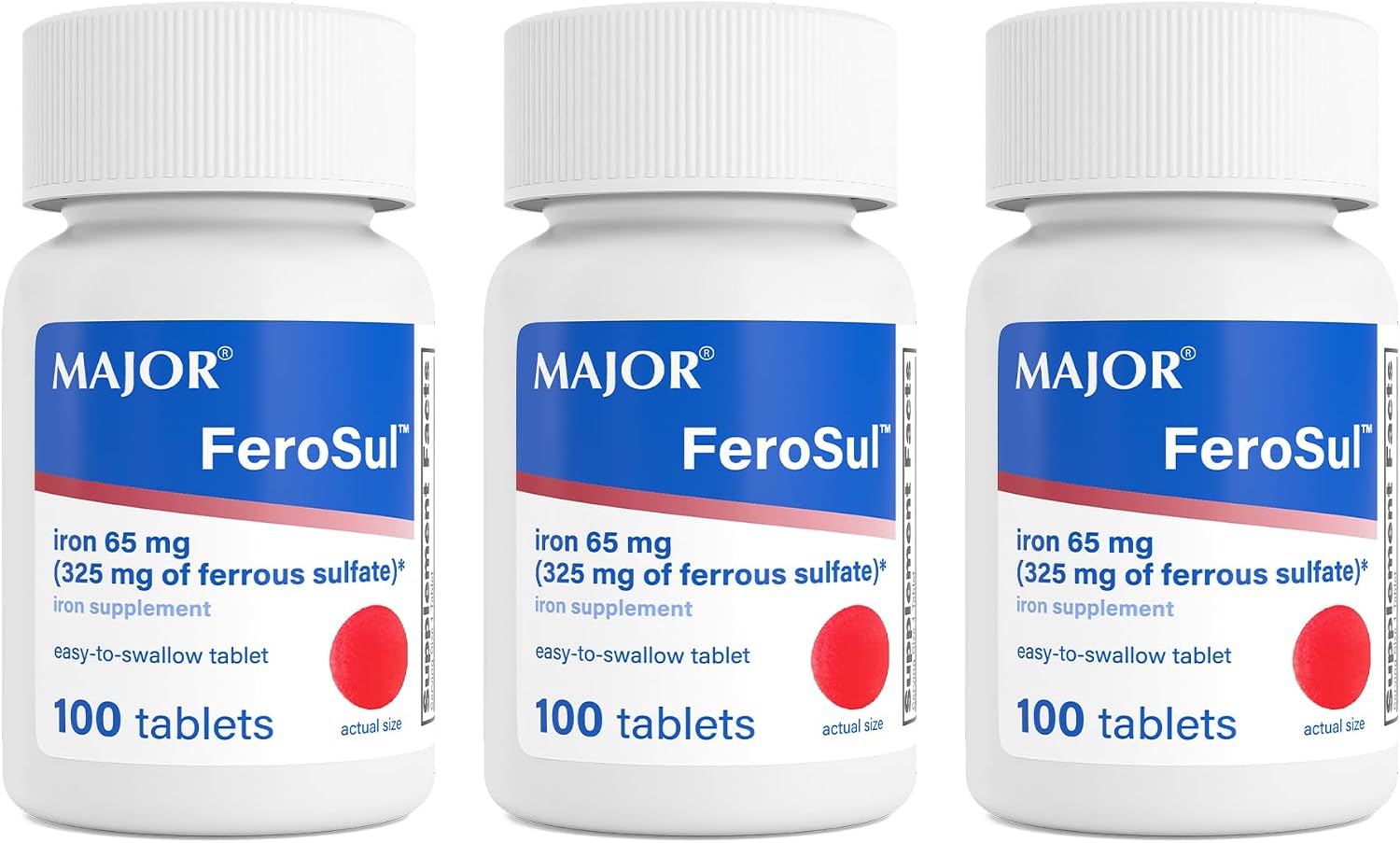 Major Ferosul - Ferrous Sulfate 325mg Tablets with 65mg of Elemental Iron - Iron Supplement for Women, Men - Red - 100 Count (1 Pack)