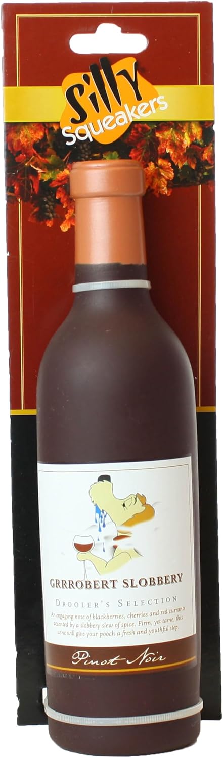 SILLY SQUEAKERS Tuffy Grrrobert Slobbery Wine Bottle Dog Toy: Squeaky Dog Toy, Washable and Floats, Vinyl Construction