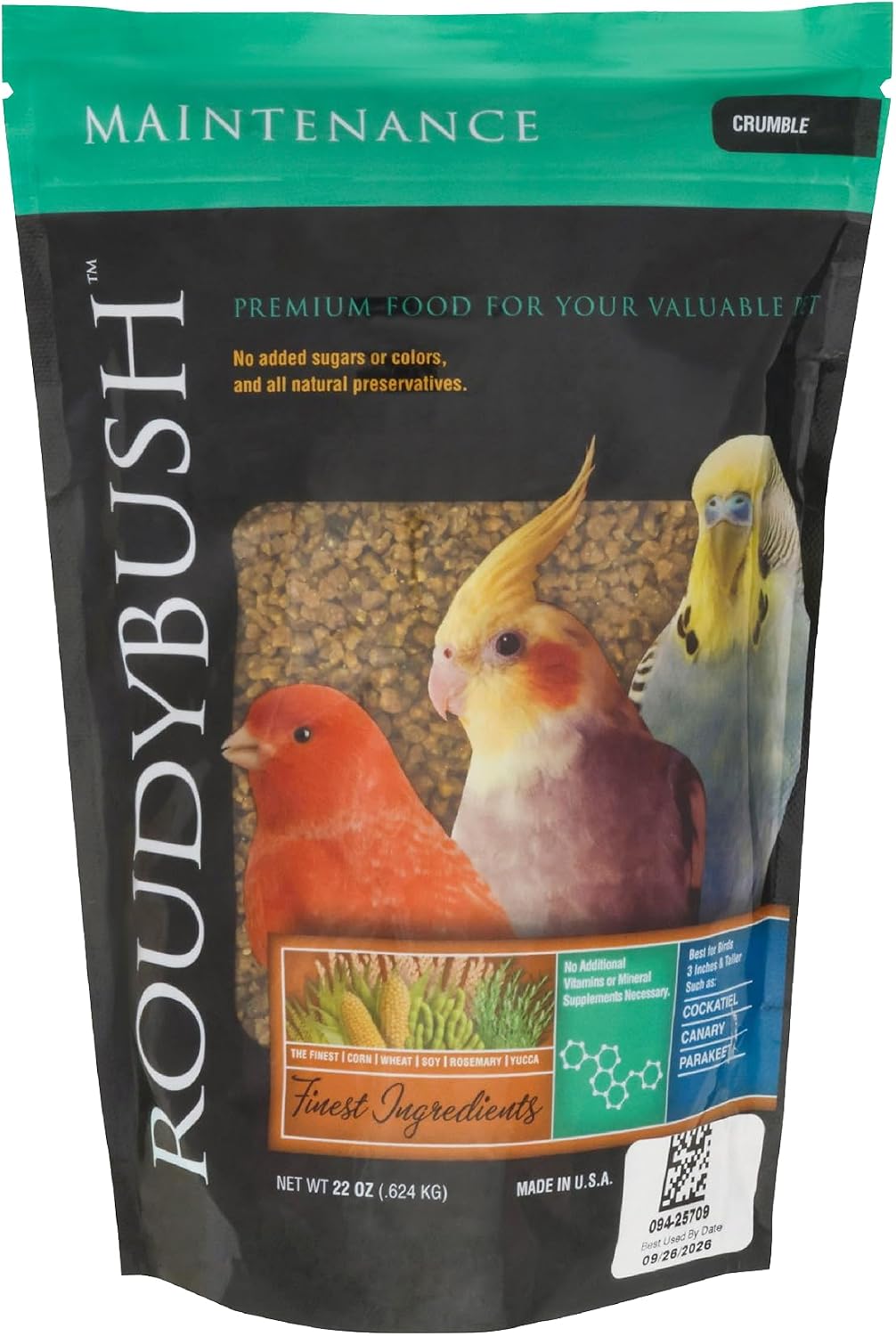 RoudyBush Daily Maintenance Food for Birds - Scientifically Formulated Bird Feed - Bird Food Pellets w/Corn, Wheat, Soy & More - Nutritious & Healthy Feed for Birds (Mini, 44oz)