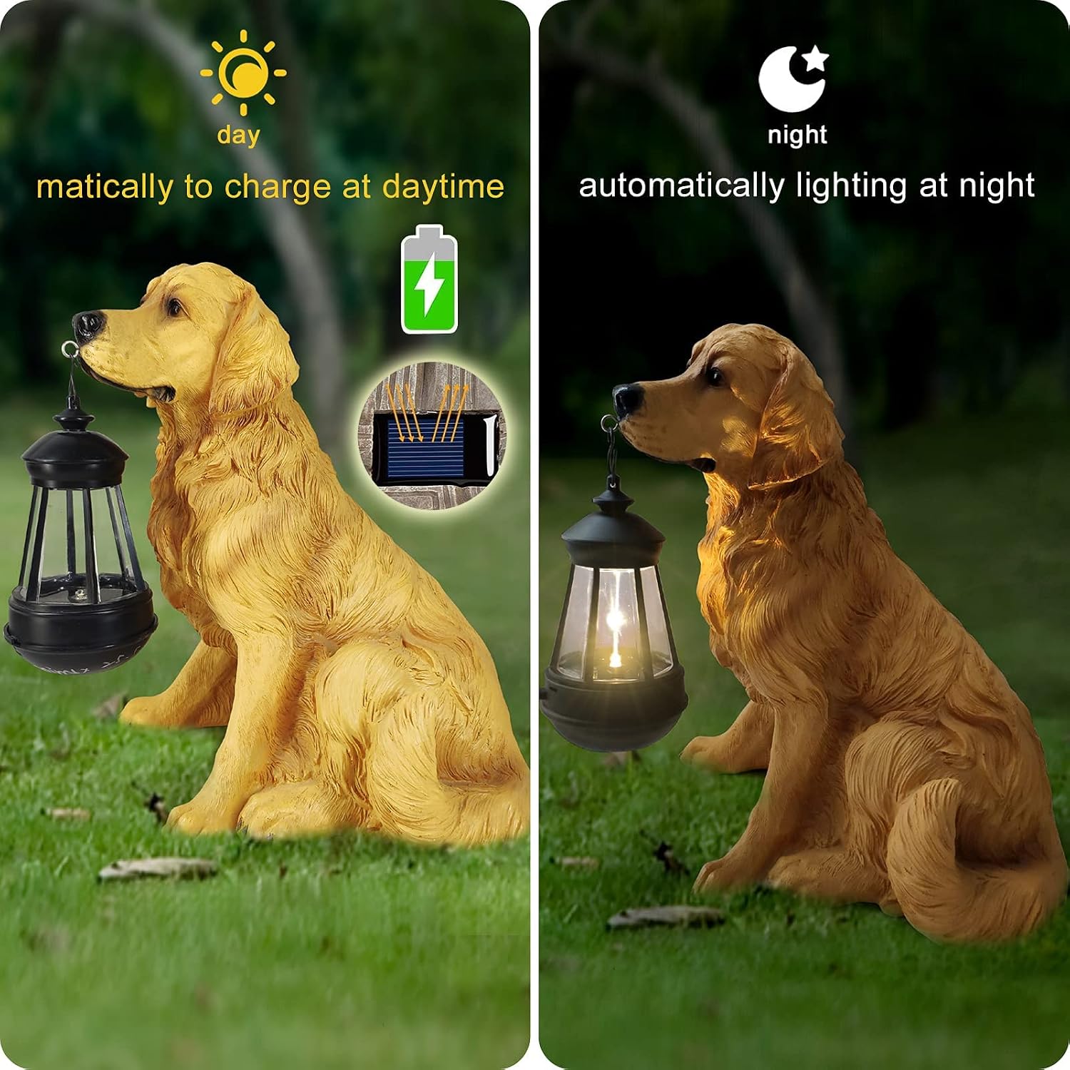 Notakia Golden Retriever Statue Outdoor with Solar Led Home Garden Decoration Windproof Lamp Realistic Dog Decor(Golden Retriever &LED)