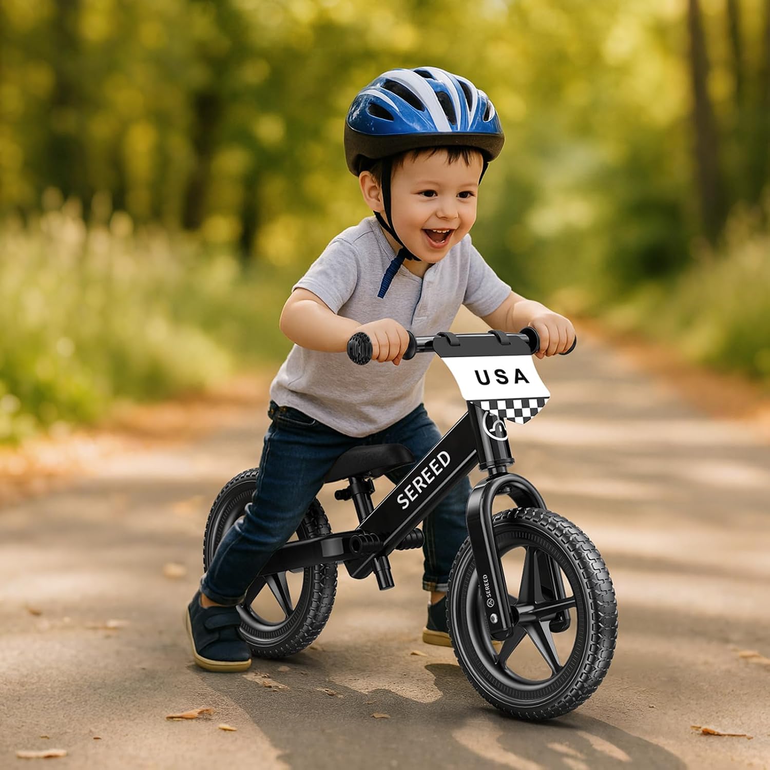 SEREED Toddler Balance Bike 2 Year Old, Gift for 2-3 Boys Girls, Adjustable | No Pedal Kids Toy Bike for 2-5 Years Old, Customize Plate with 3pcs Stickers (White)