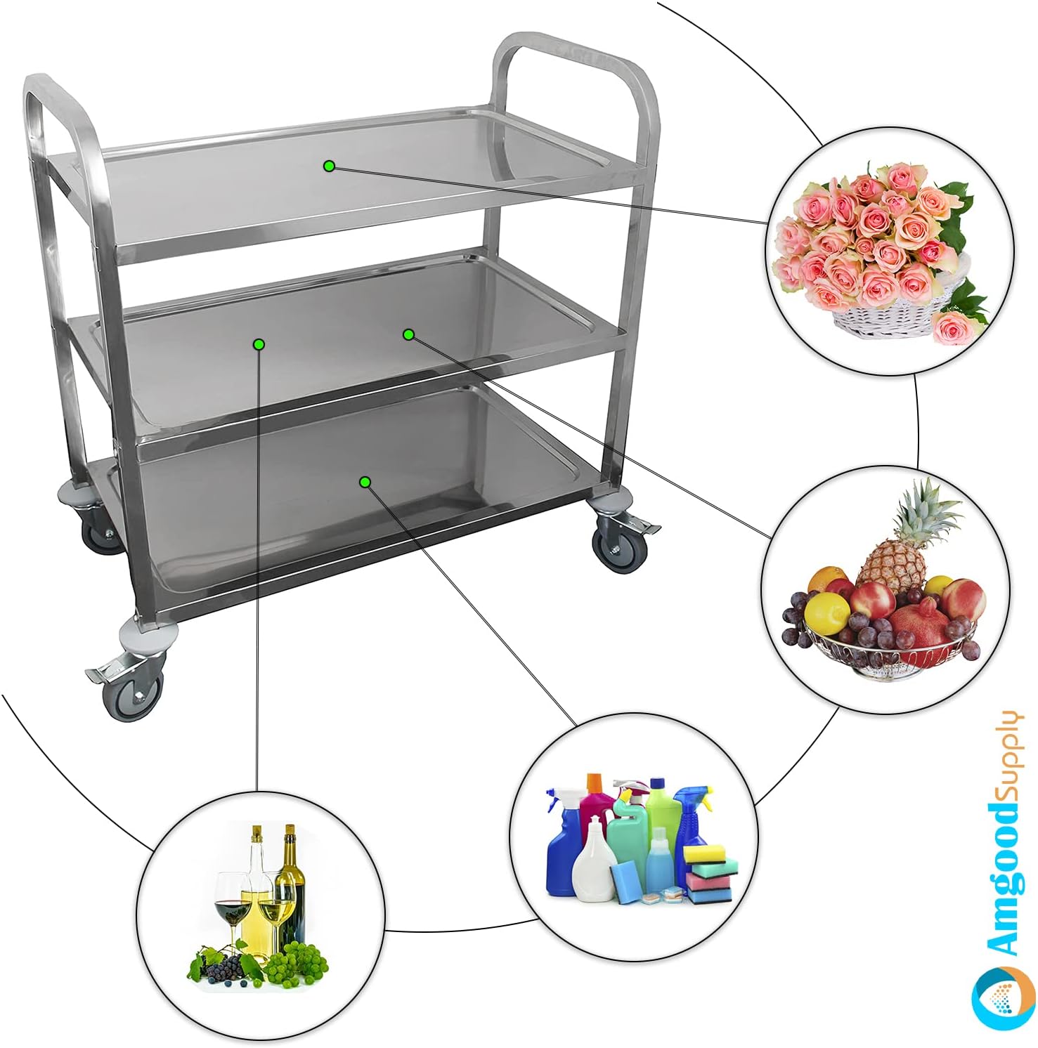 Medium 3 Shelf Heavy Duty Utility Cart on Wheels | 34 in. Long x 18 in. Wide