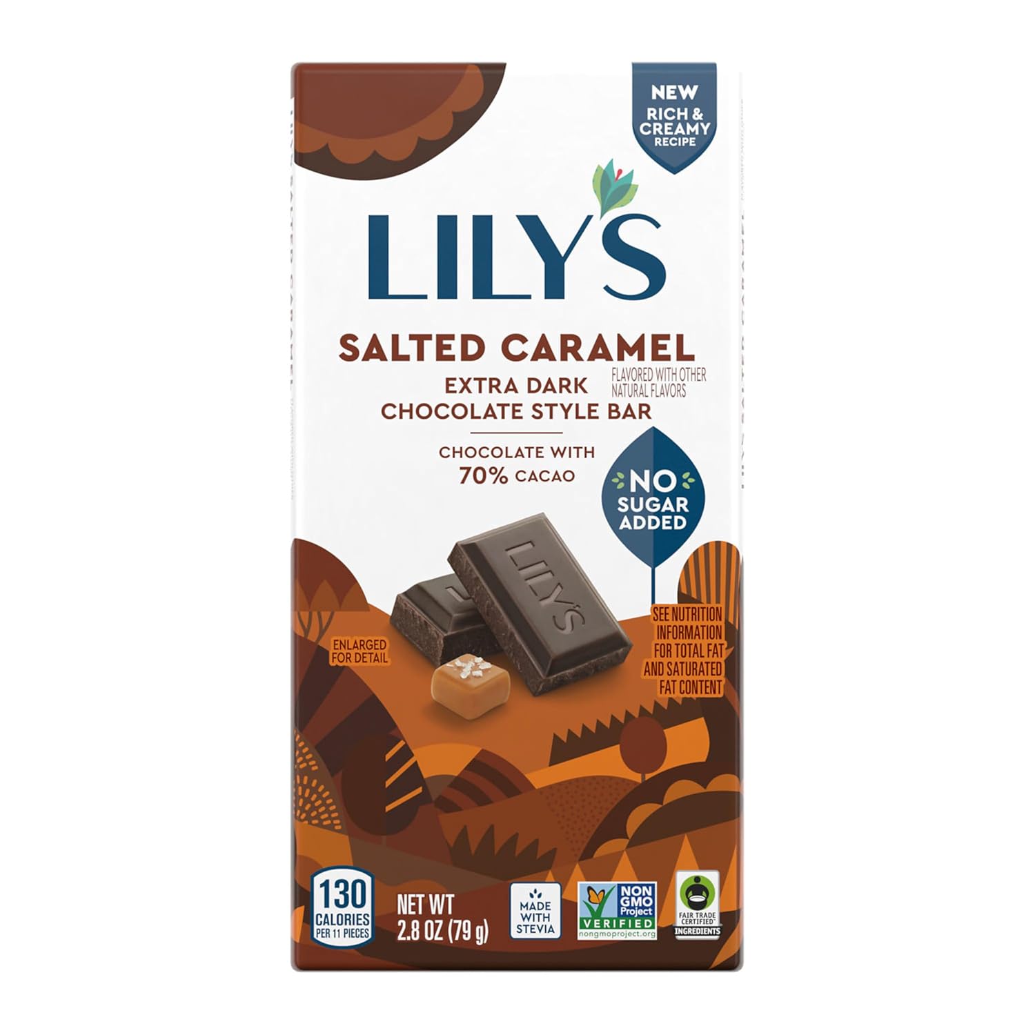 LILY'S Salted Caramel Extra Dark Chocolate Style No Sugar Added, Sweets Bar, 2.8 oz