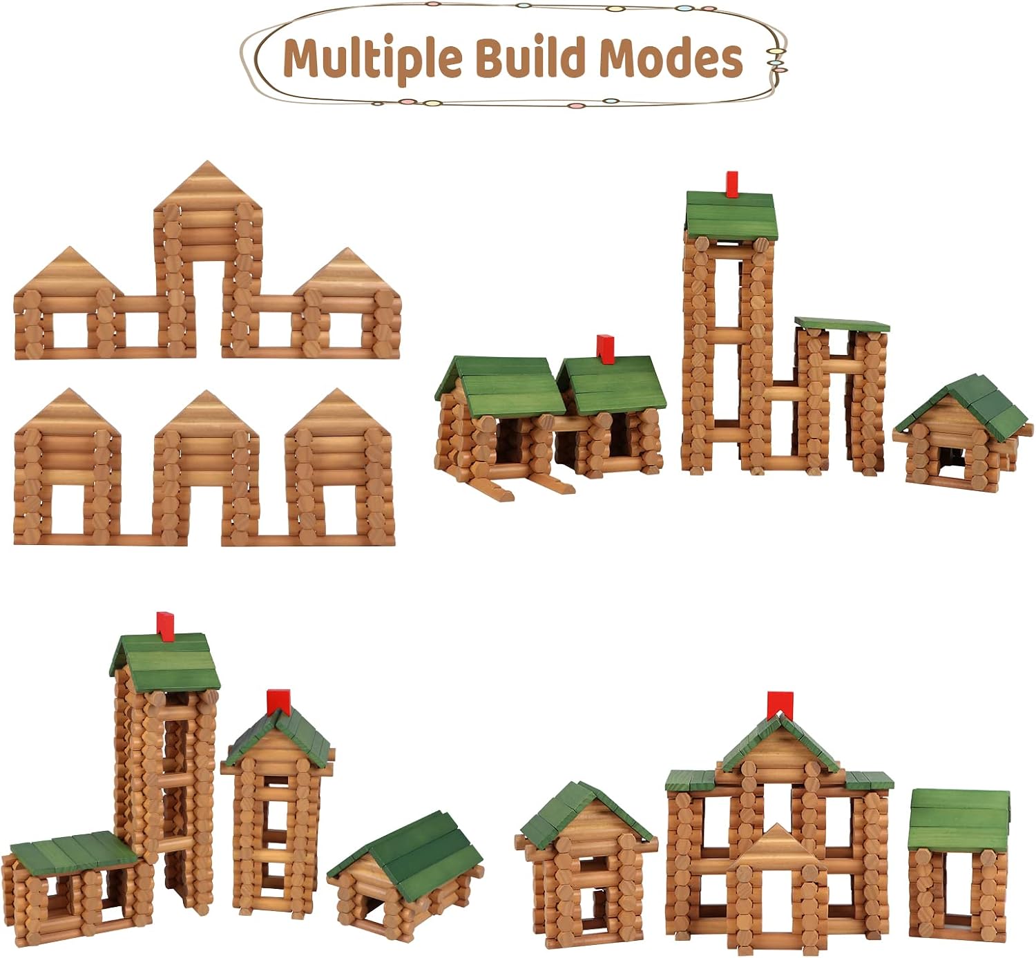Wondertoys 170 Pieces Wood Logs Set Ages 3+, Classic Building Log Toys for Boy, Creative Construction Engineering Educational Gifts