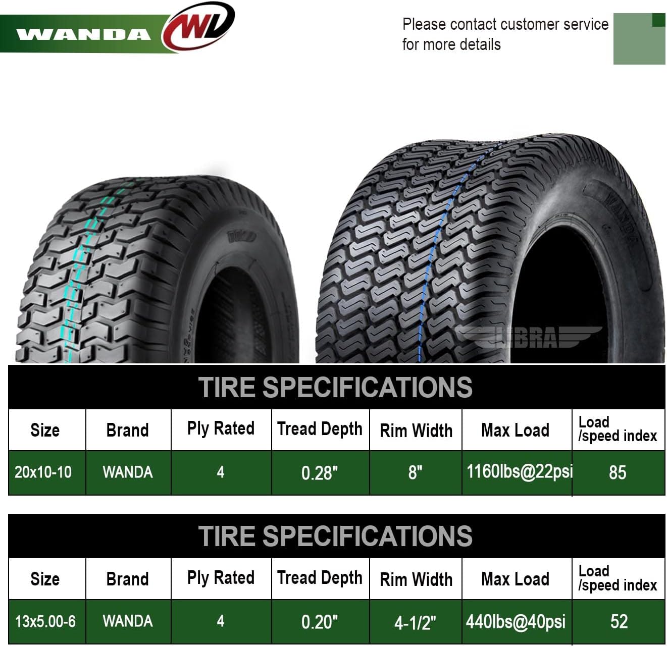 WANDA Set 4 Lawn Mower Turf Tires 16x6.5-8 & 23x10.5-12 /4PR -13019/13049 | Riding Lawn Mover, Garden Tractor