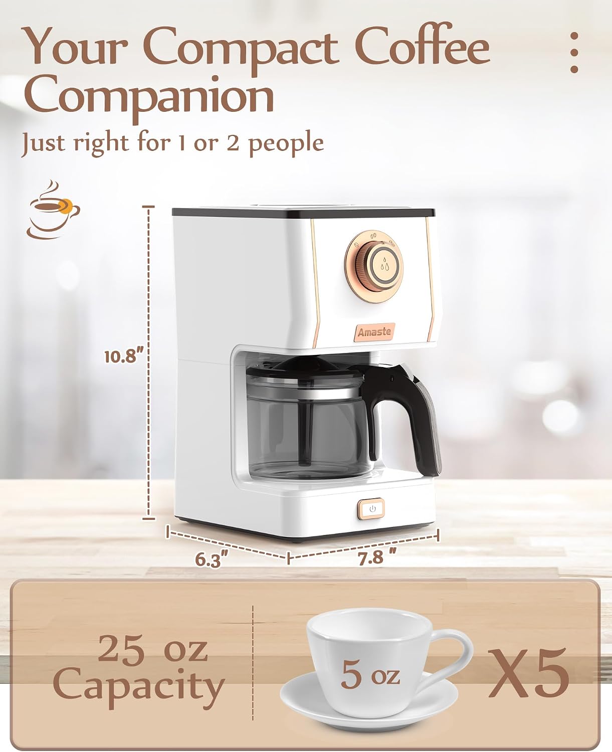Amaste Drip Coffee Maker, Coffee Machine with 25 Oz Glass Coffee Pot, Retro Style Coffee Maker with Reusable Filter & Three Brewing Modes