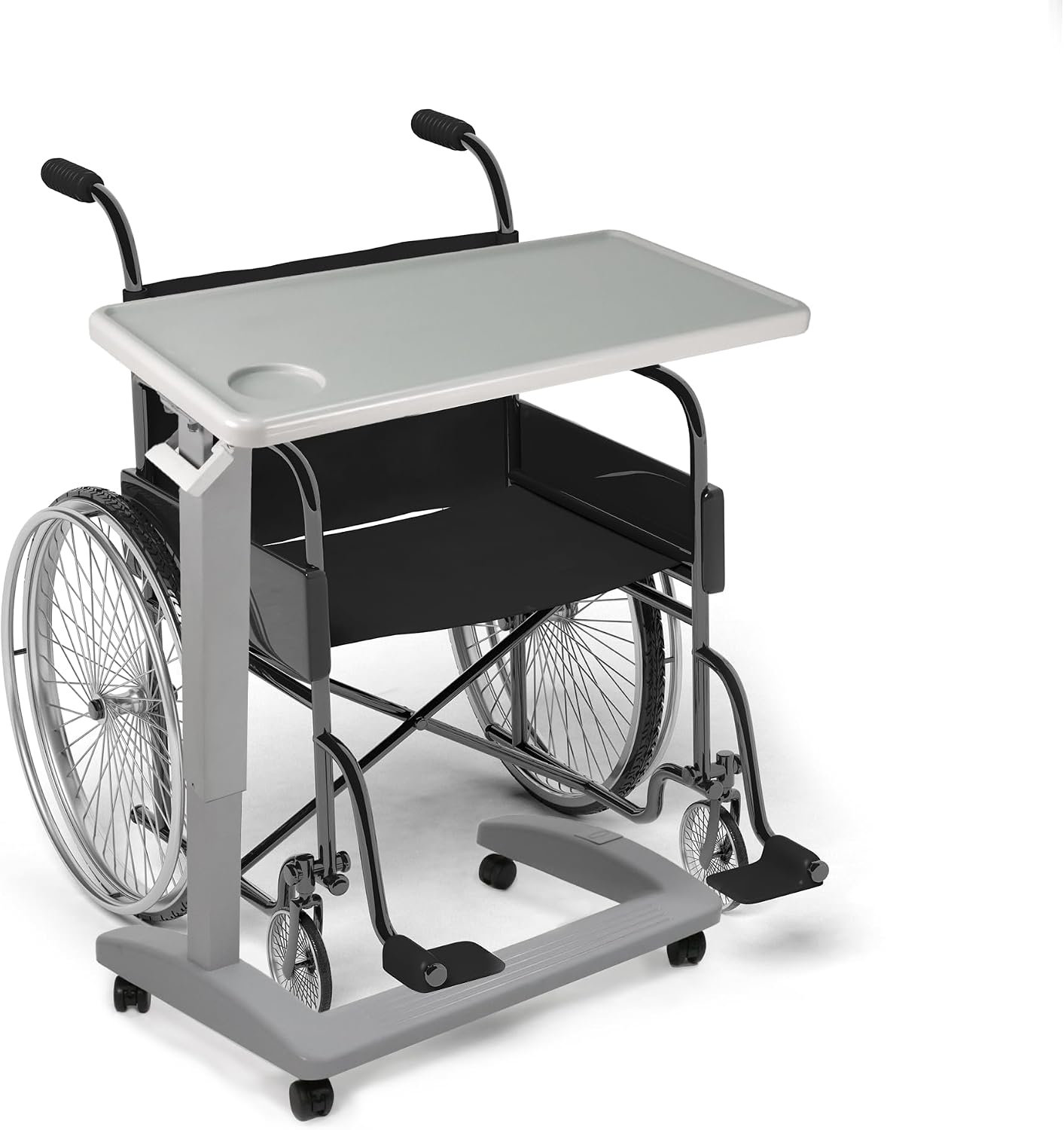 Vaunn Medical Adjustable Overbed Exam Bedside Table with Wheels (Hospital and Home Use), New Tabletop, Light Gray