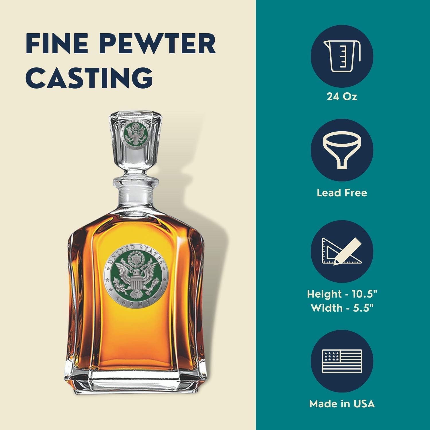 Marines Decanter – Eagle Globe & Anchor | 24 OZ Whiskey Decanter for Liquor with Airtight Stopper | Expertly Crafted Pewter Glass Clear