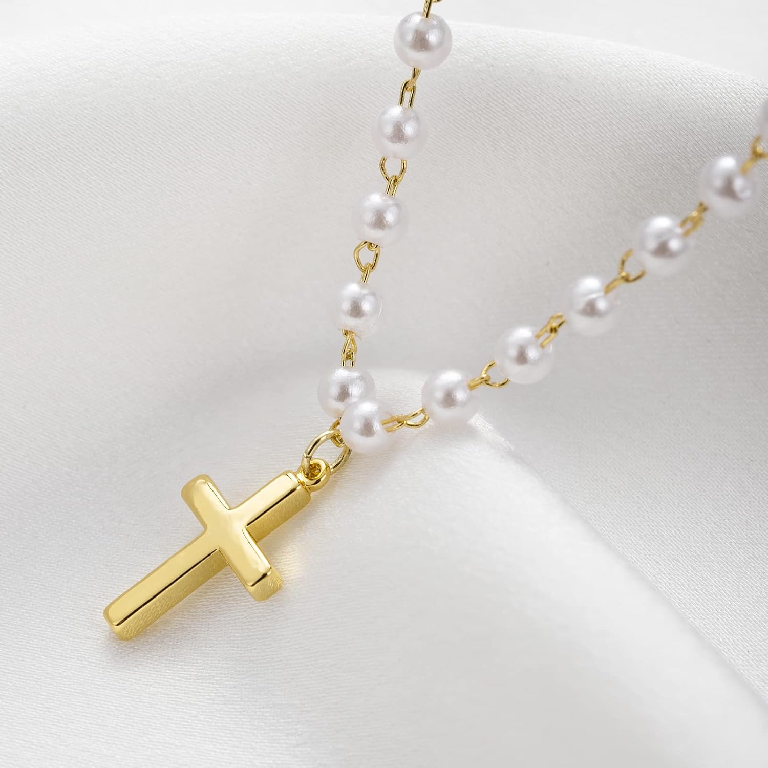 itianxi Dainty Cross Charm Pendant Necklaces,14K Gold Tiny Three Ball Necklace,Simple Fashion Jewelry for Women