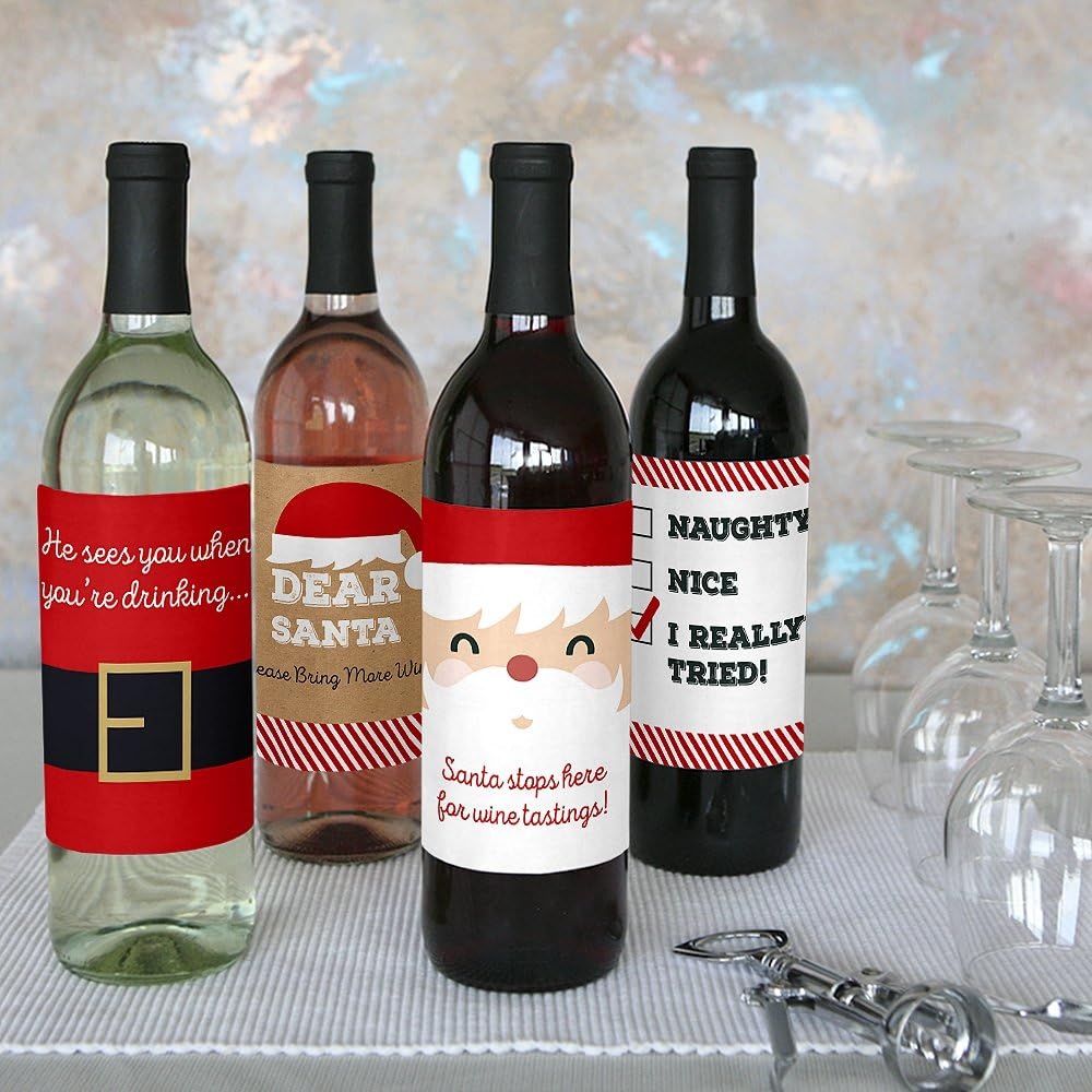 Big Dot of Happiness Ugly Sweater - Holiday and Christmas Wine Bottle Label Stickers - Set of 4