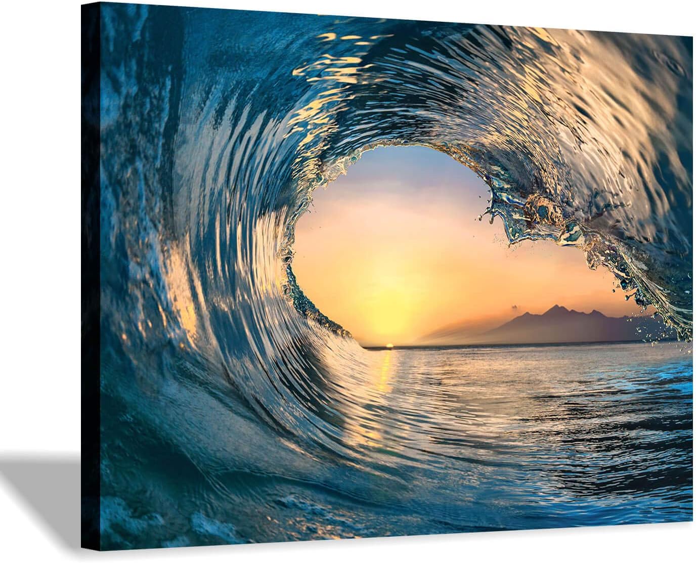 Hardy Gallery Ocean Wave Canvas Wall Art Coastal Decor 16x11 Inch