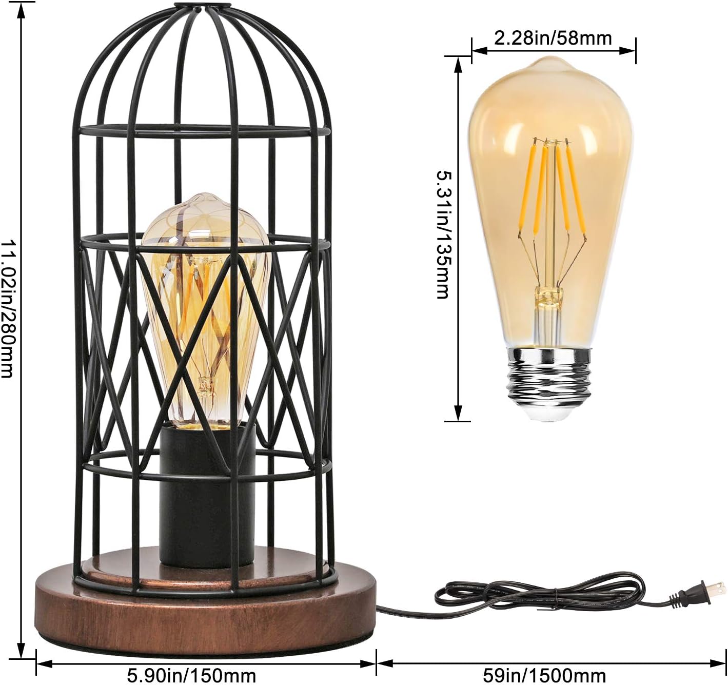 Touch Control Table Lamp, 3 Way Dimmable Lamp, Industrial Bedside Lamp