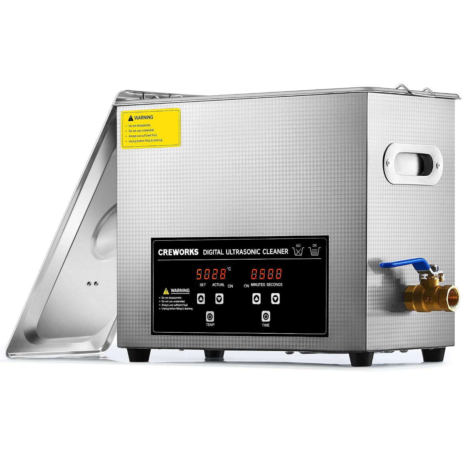 CREWORKS 3L Ultrasonic Cleaner, 0.8 gal Digital Sonic Cavitation Machine | 120W Stainless Steel Professional Jewelry Cleaner for Cleaning Tool Watch Glasses Retainer Denture Parts with Heater & Timer