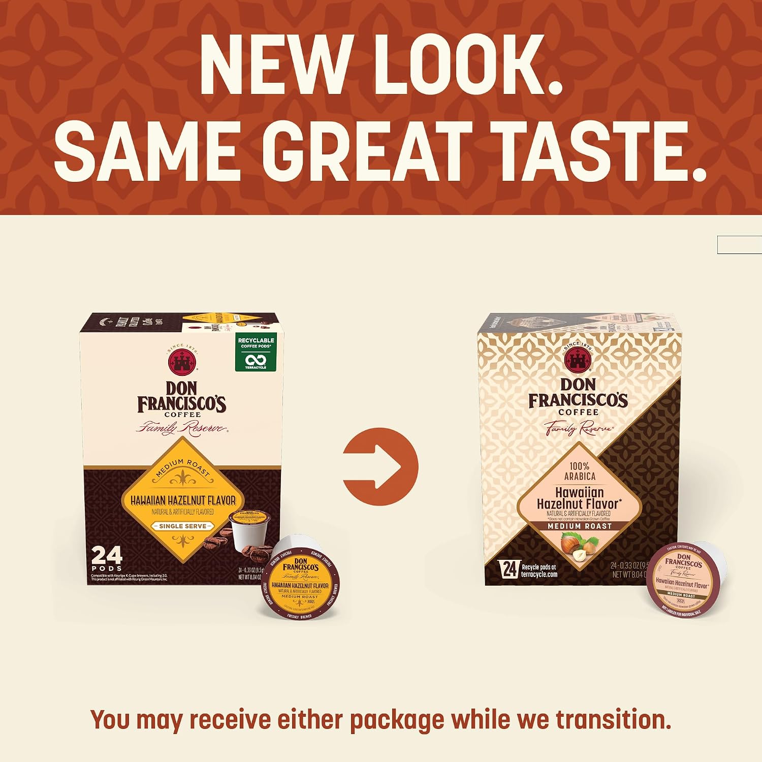 Don Francisco's Hawaiian Hazelnut Coffee Pods, Medium Roast, 24ct | Compatible with Keurig Coffee Pod Brewers, 100% Arabica Coffee, Convenient Single Serve Brewing, Fresh Brew in Every Cup