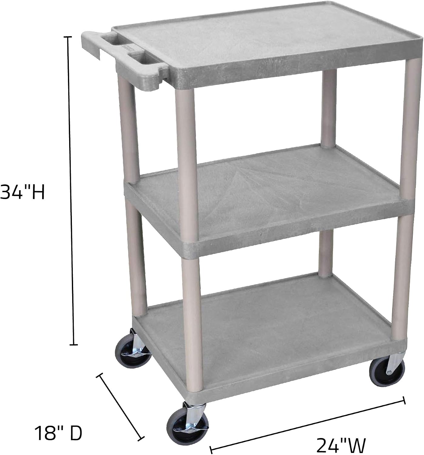 Luxor Multipurpose Storage Utility Cart 3 Shelves Structural Foam Plastic - Red