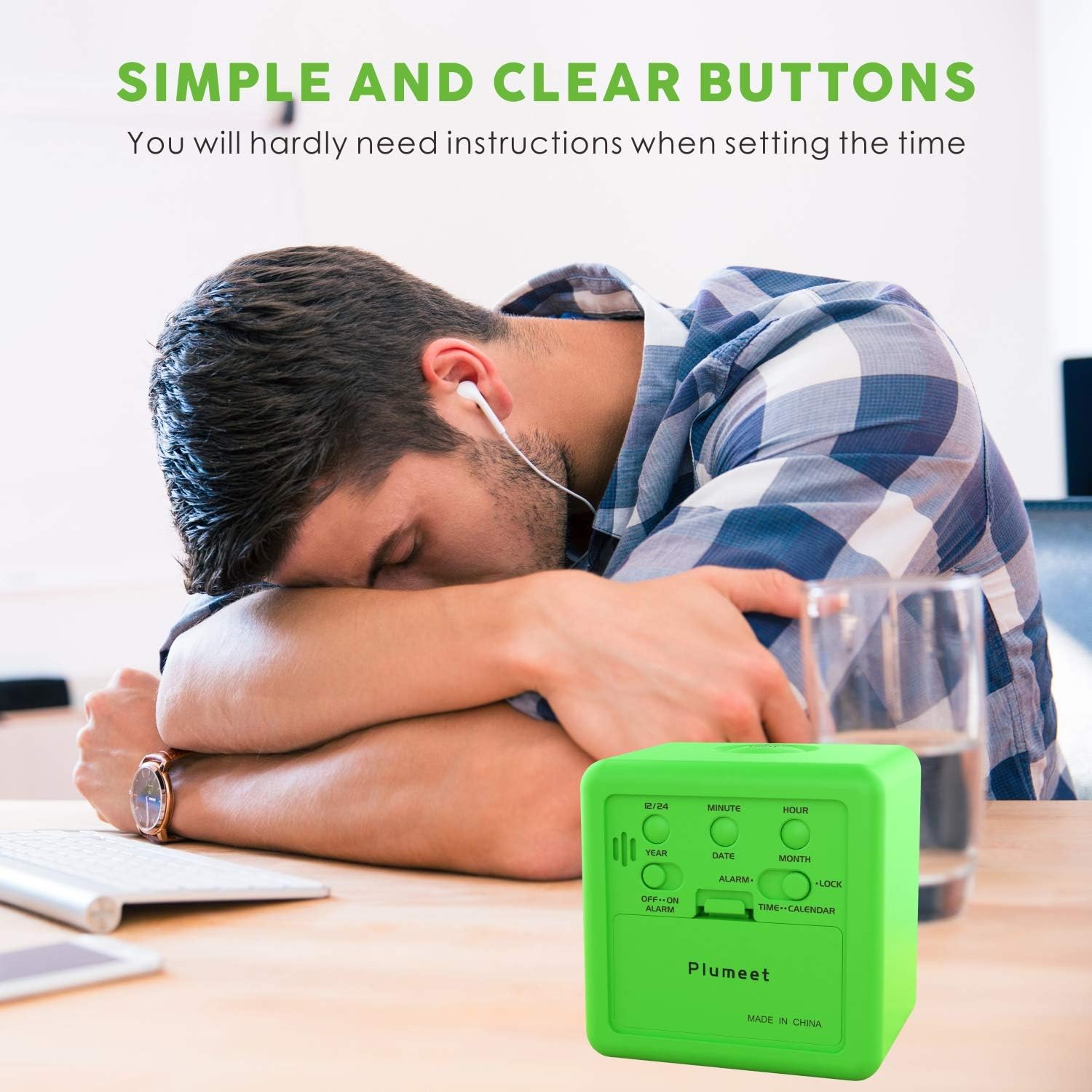 Plumeet Digital Alarm Clock Kids Clock with Snooze and White Nightlight - Easy Setting Travel Alarm Clocks Display Time, Date