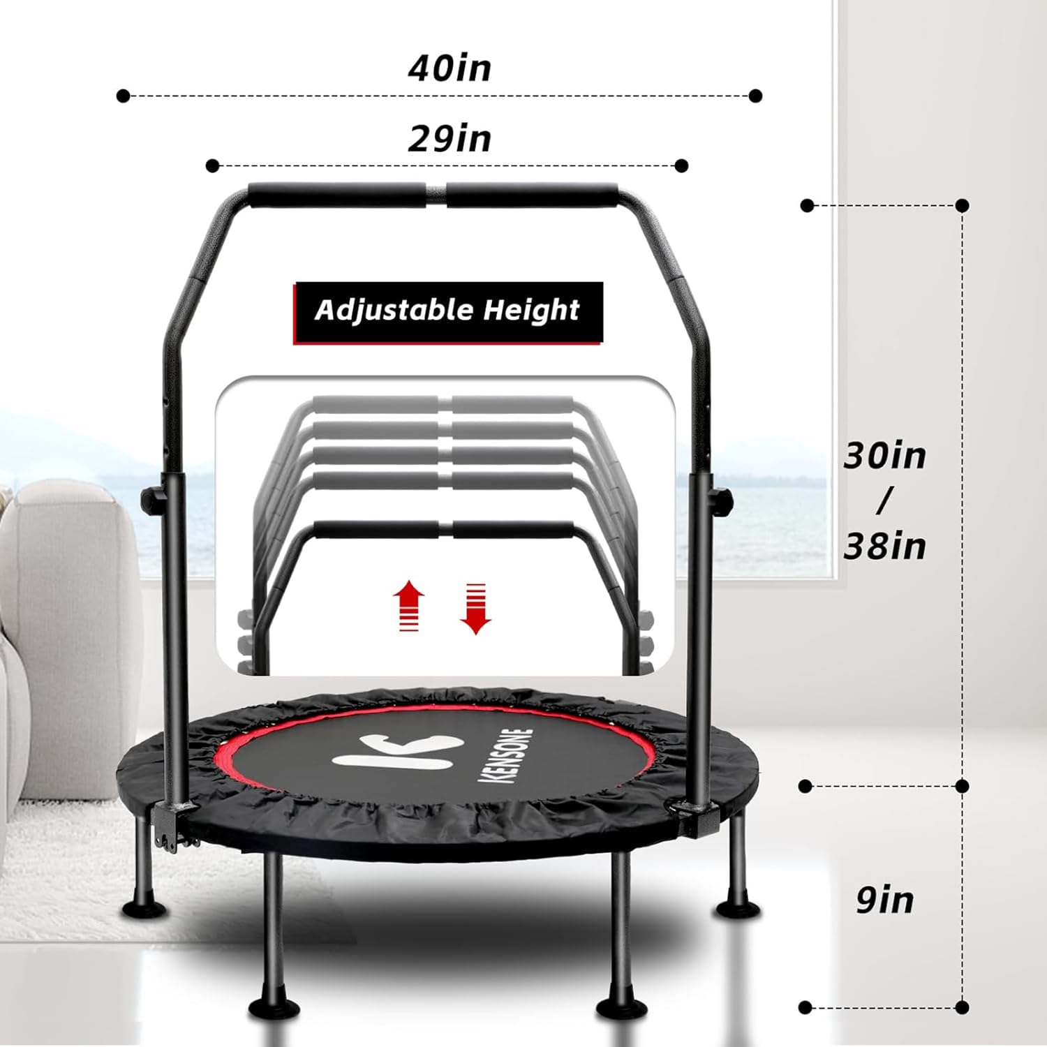 KENSONE 40"/48" Rebounder Trampoline for Adults Indoor Handle 330/450 LBS