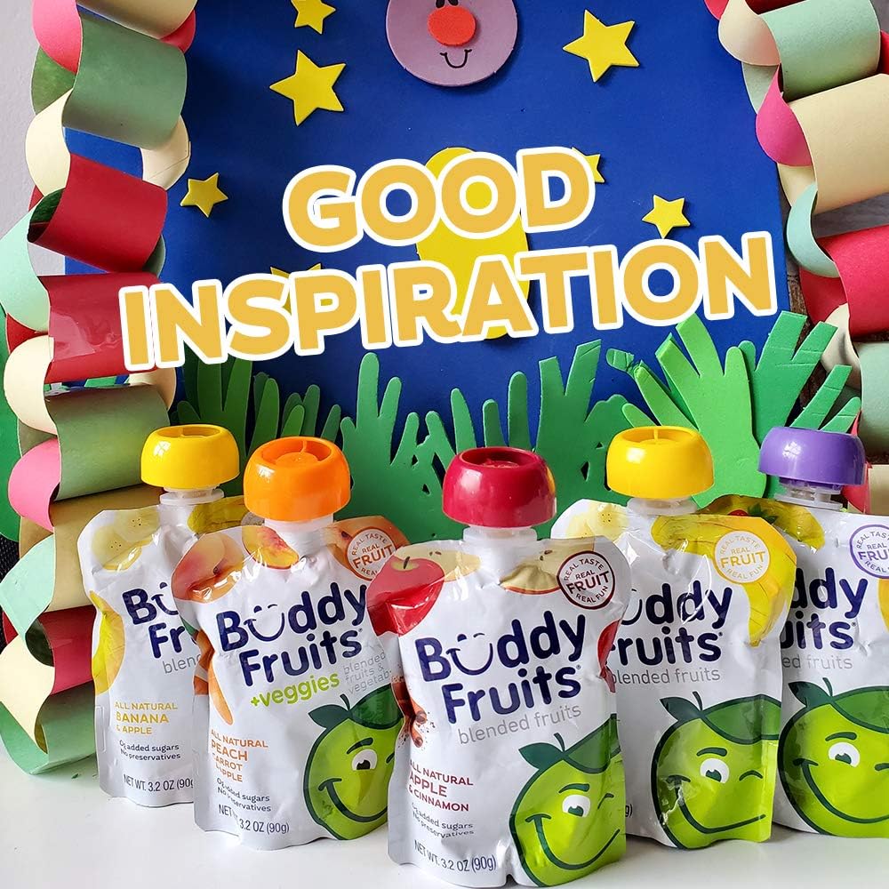 Buddy Fruits Snacks To Go Multifruit Unsweetened Applesauce 3.2oz Pouch (18pk) Gluten-Nut-Dairy-Preservatives-BPA Free, Non GMO, Kosher