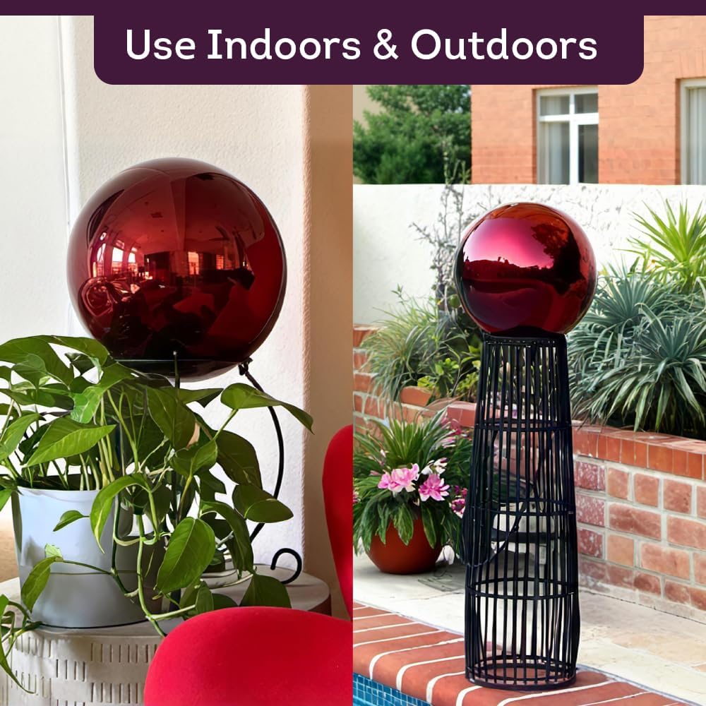Lily's Home 12 Inch Stainless Steel Gazing Globe Mirror Ball, Colorful and Shiny Addition to Any Garden or Home, Ideal As a Housewarming Gift, Silver
