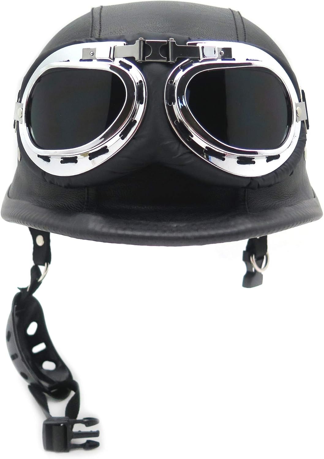 MT506-002-XL- DOT German Black Leather Motorcycle Half Face Helmet Biker Pilot Goggles XL